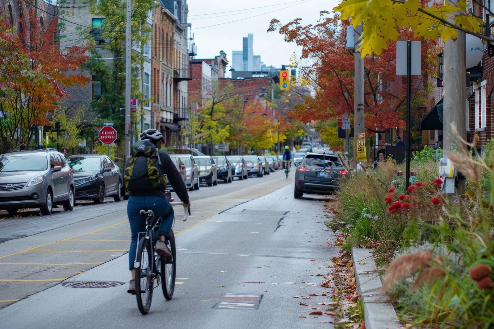 Urban Cyclist in Bike Lane by andreyz