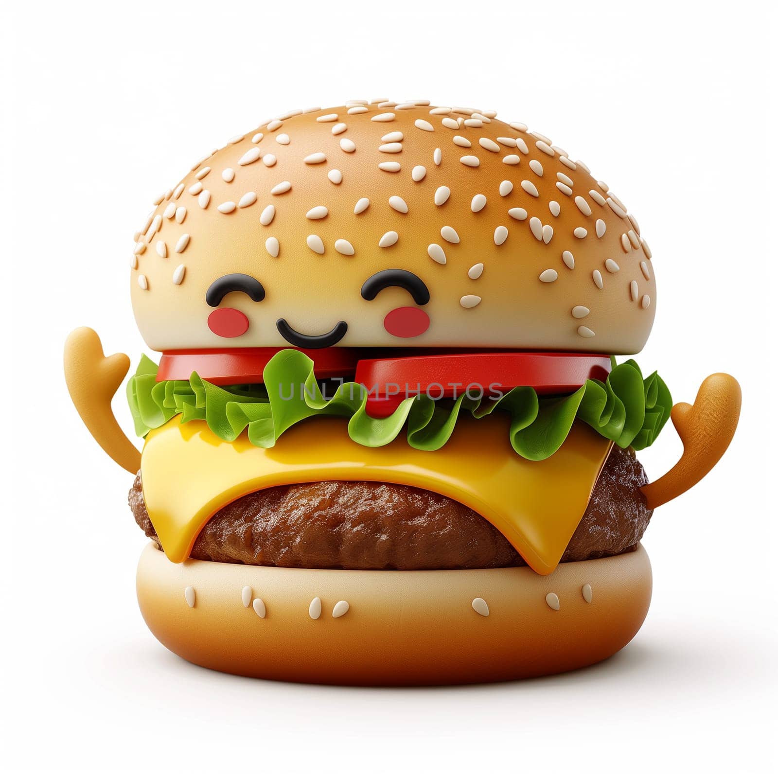 A hamburger topped with cheese and lettuce, ready to be enjoyed.