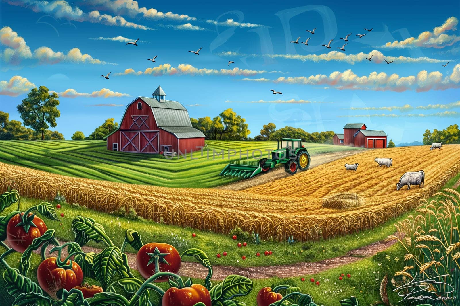 Farm Scene With Tractor and Animals by Sd28DimoN_1976