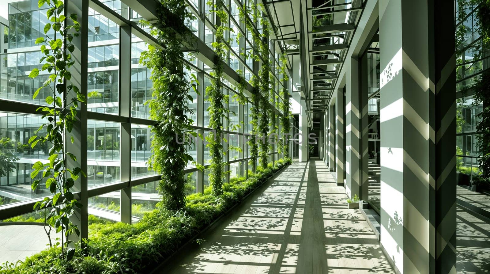 Modern Greenhouse Corridor in Daylight by chrisroll