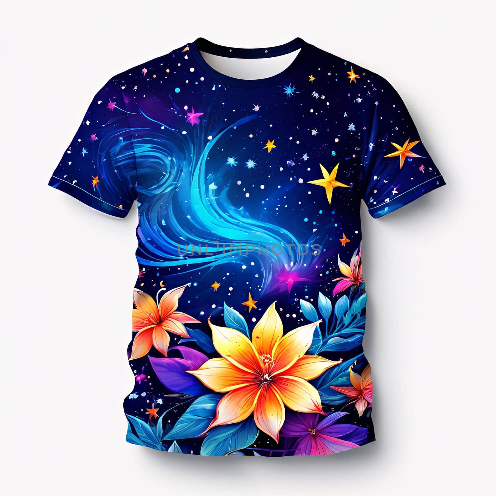 lotus flowers set against serene night sky filled with sparkling stars, creating peaceful, enchanting scene that symbolizes purity, enlightenment, tranquility. For website design, print. by Angelsmoon