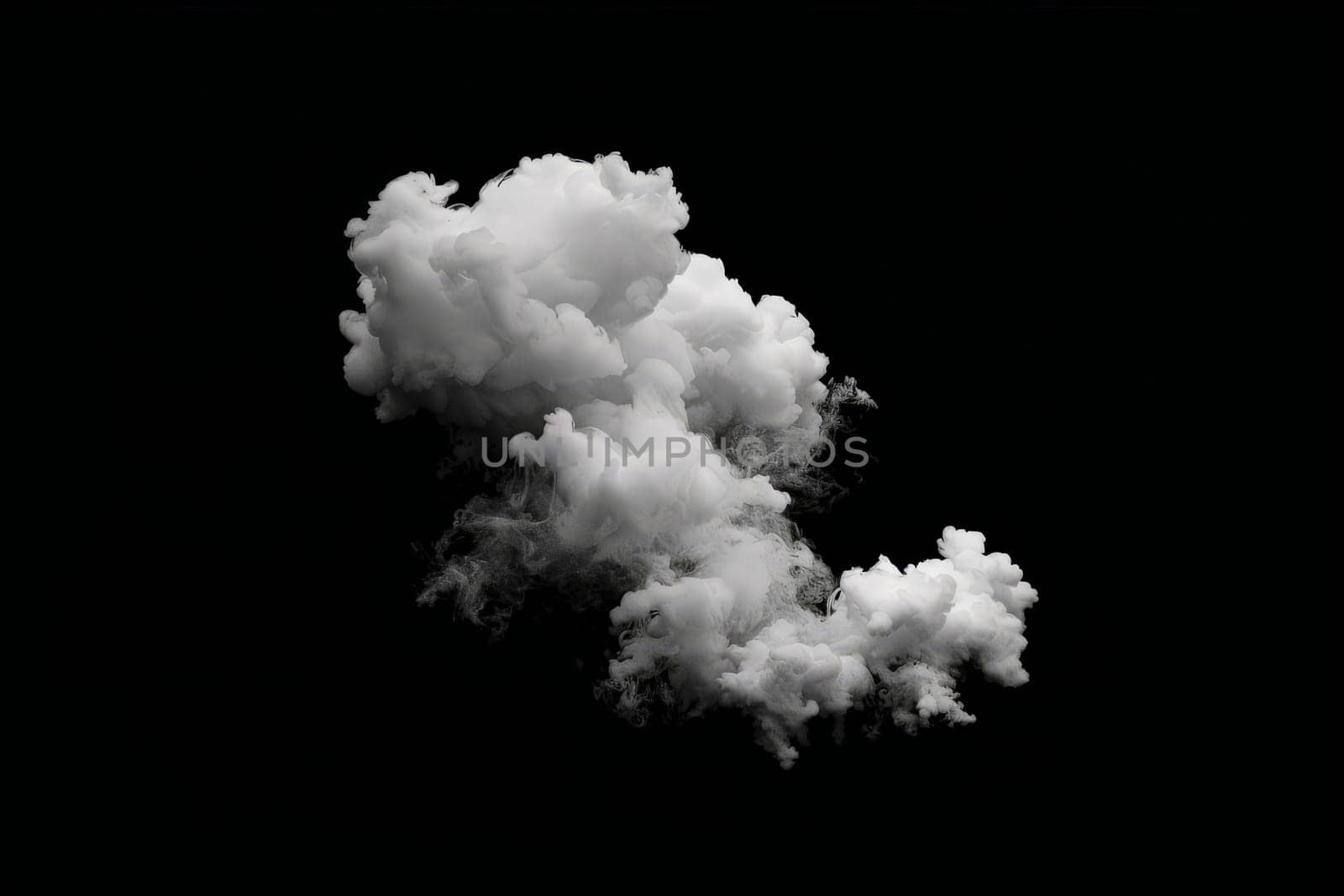 White smoke floating on a black background, white cloud of smoke, Generative AI.