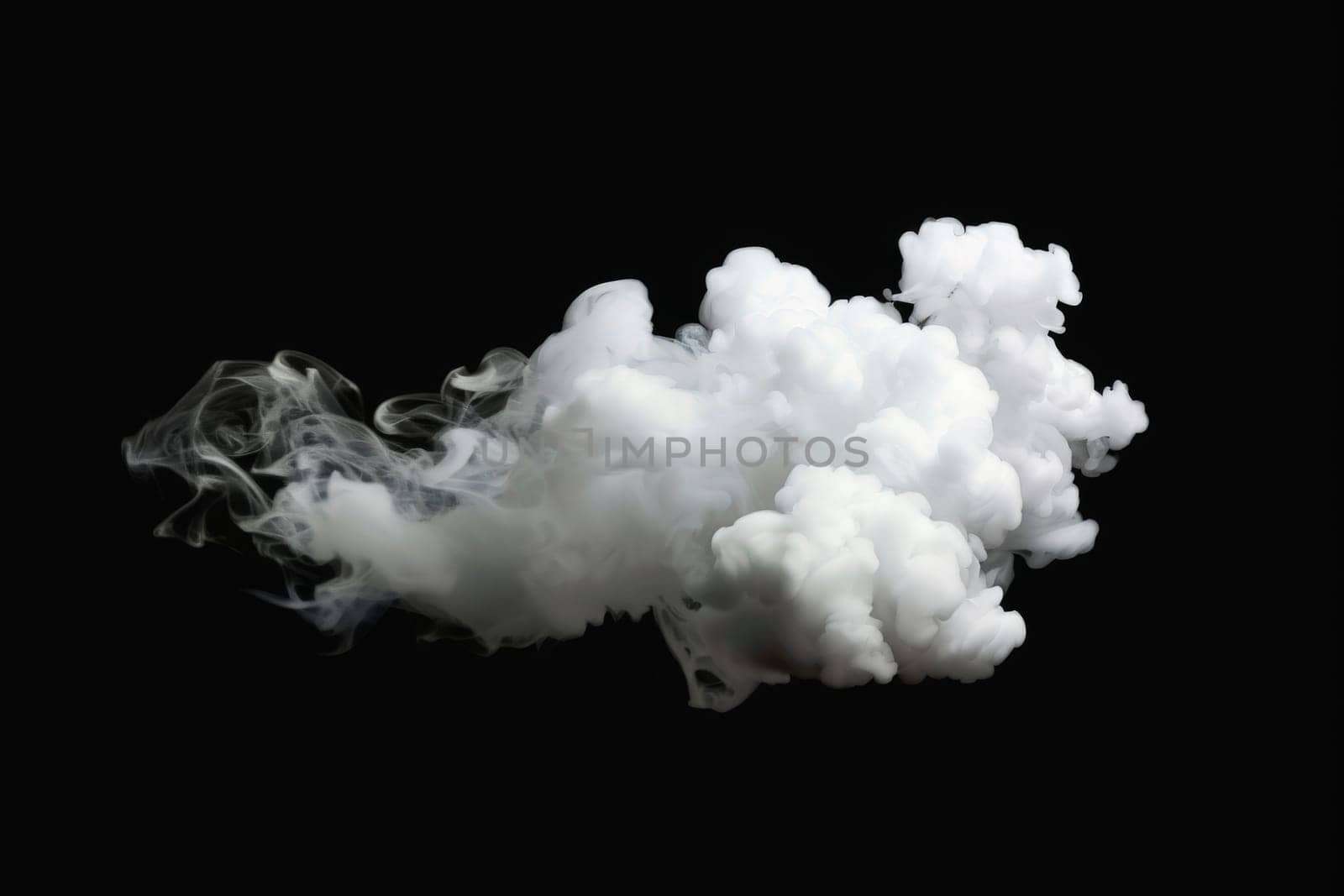 White smoke floating on a black background, white cloud of smoke, Generative AI.