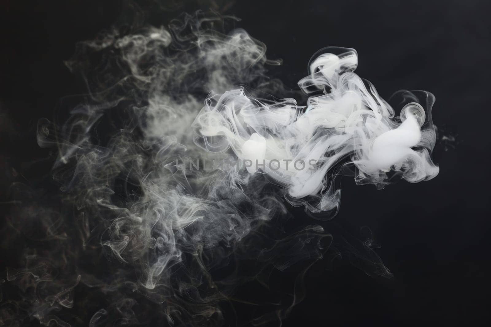 White smoke floating on a black background, white cloud of smoke, Generative AI.