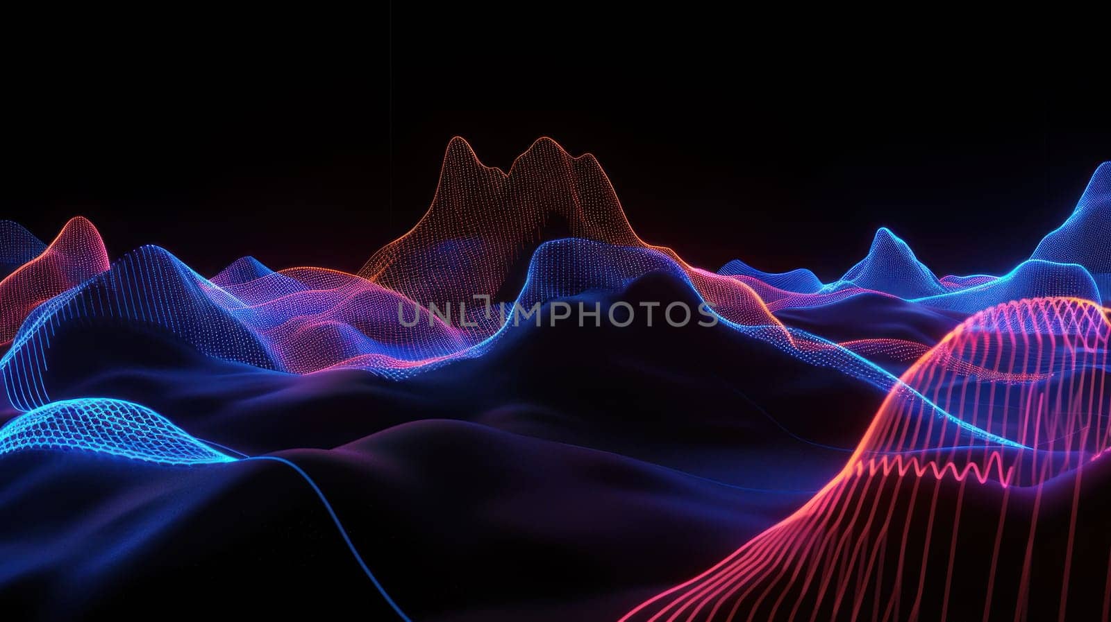 A colorful wave of light is projected onto a black background by golfmerrymaker