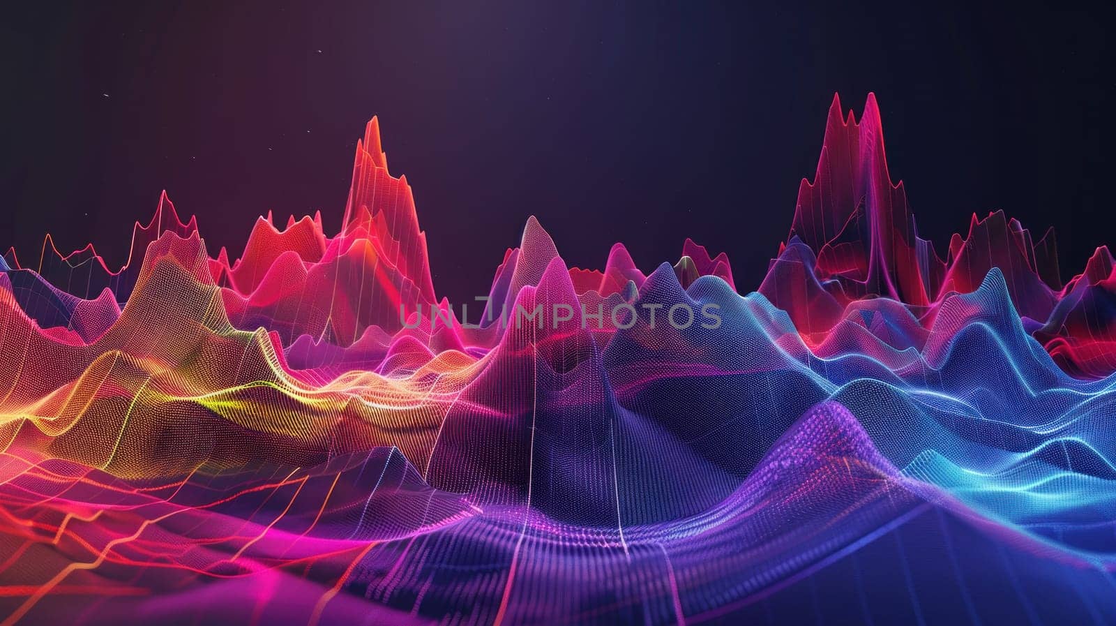 A colorful wave of light is projected onto a black background.