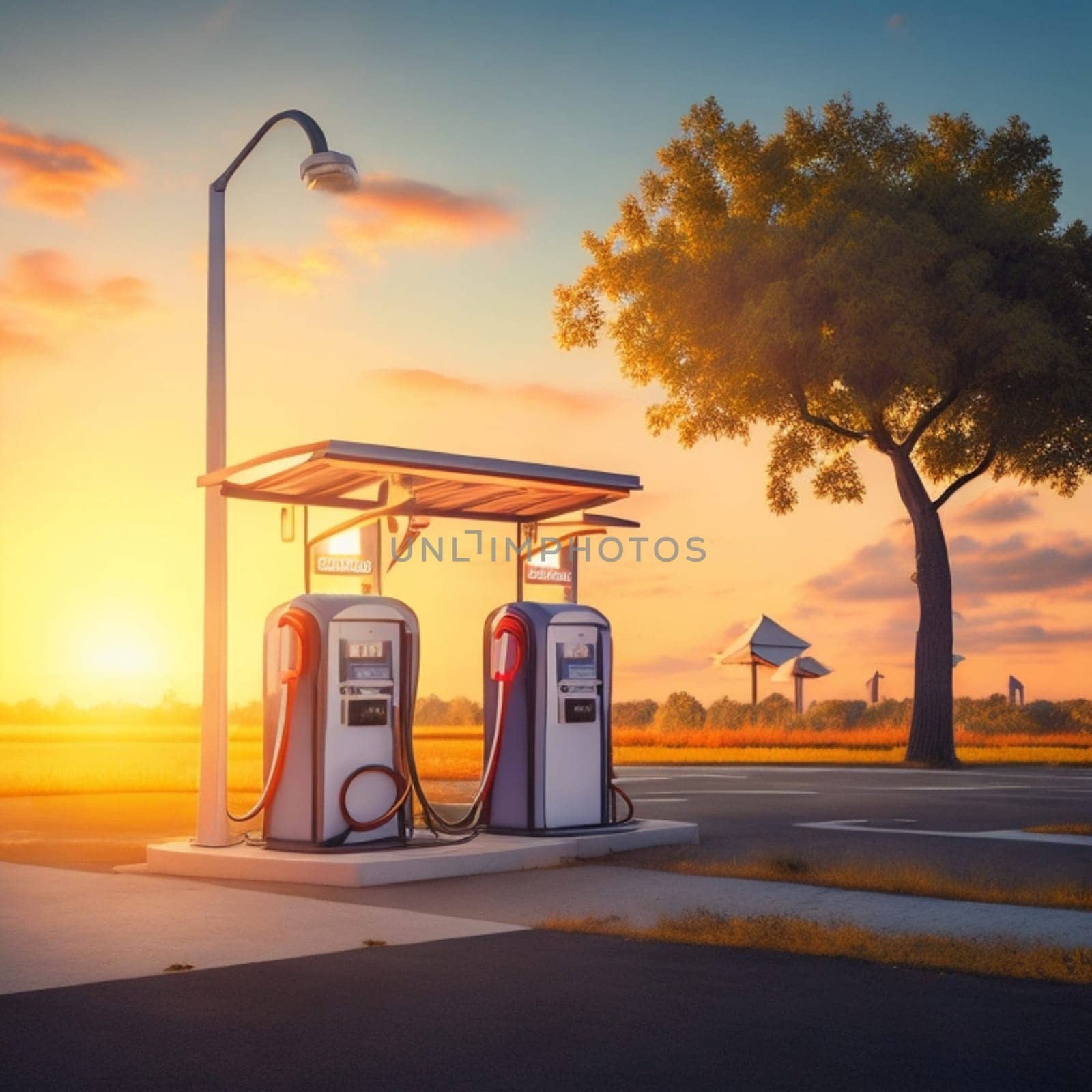 electric recharging station for ev cars illustration generative ai