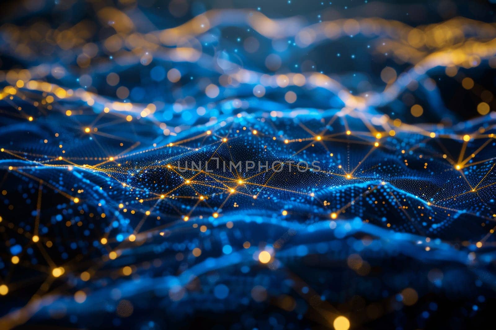 abstract futuristic background with yellow blue glowing neon lines . Data transfer concept..AI Generative.