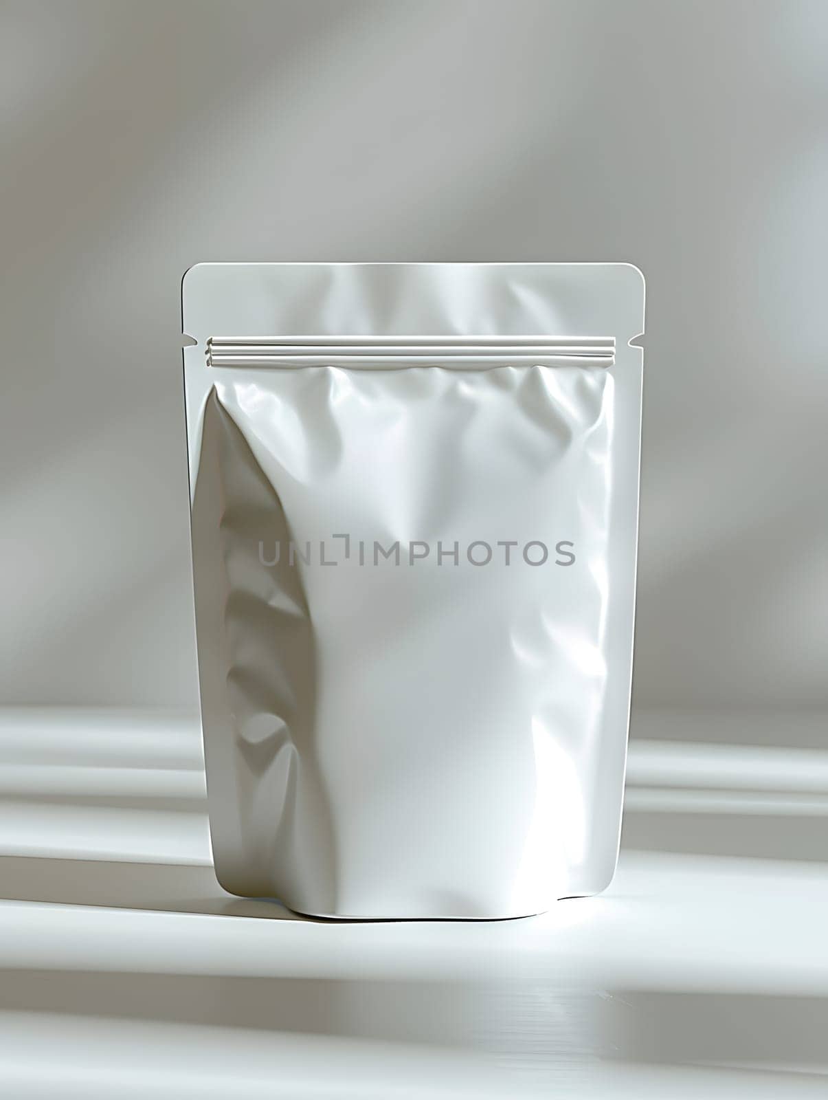 A white plastic bag with a zipper is placed on a table, surrounded by various Drinkware, Tableware, and Serveware items like Cups and Dishes