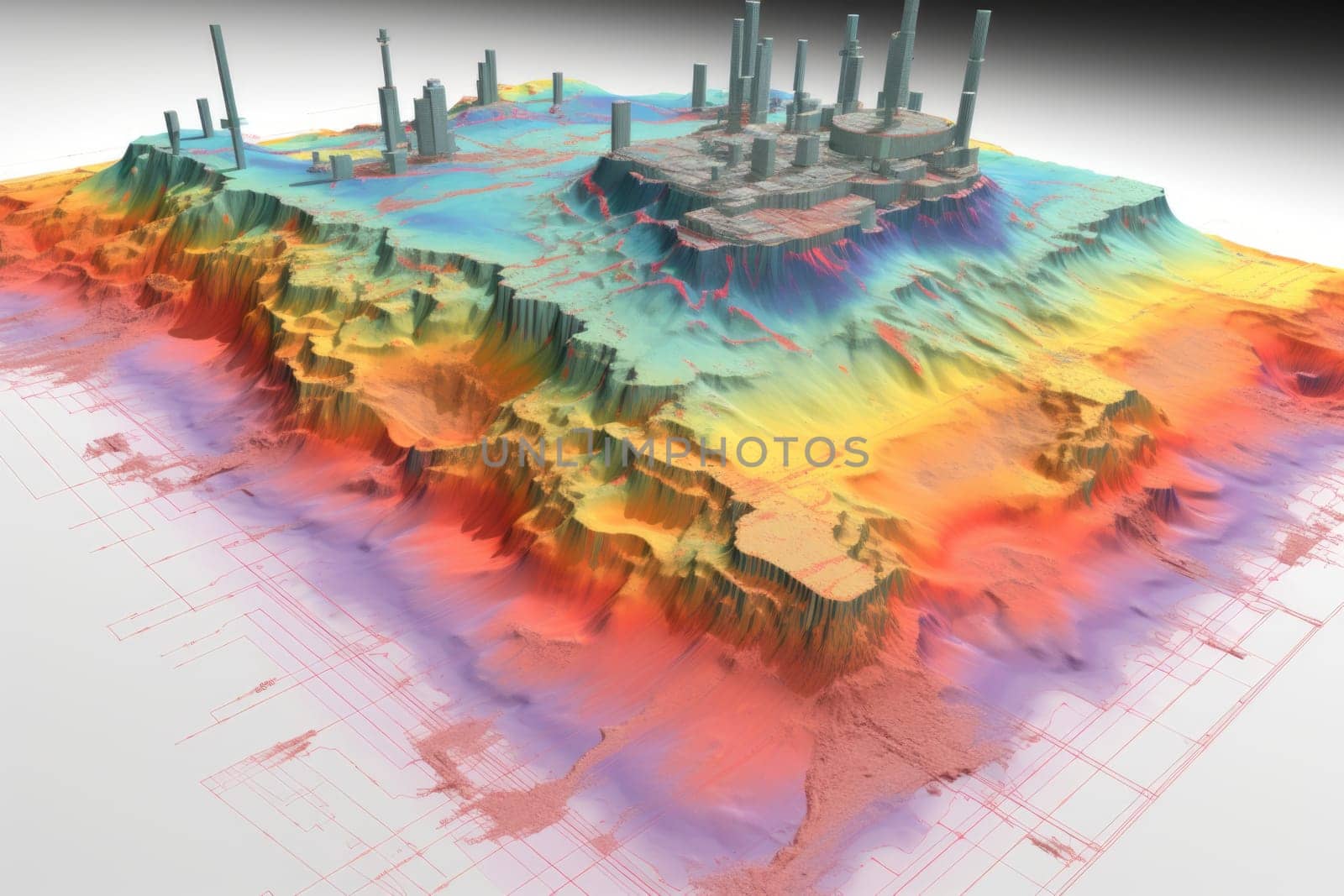 Search for places for oil production. A cross section of the earth. Oil production. Layers of soil. 3d illustration by Lobachad