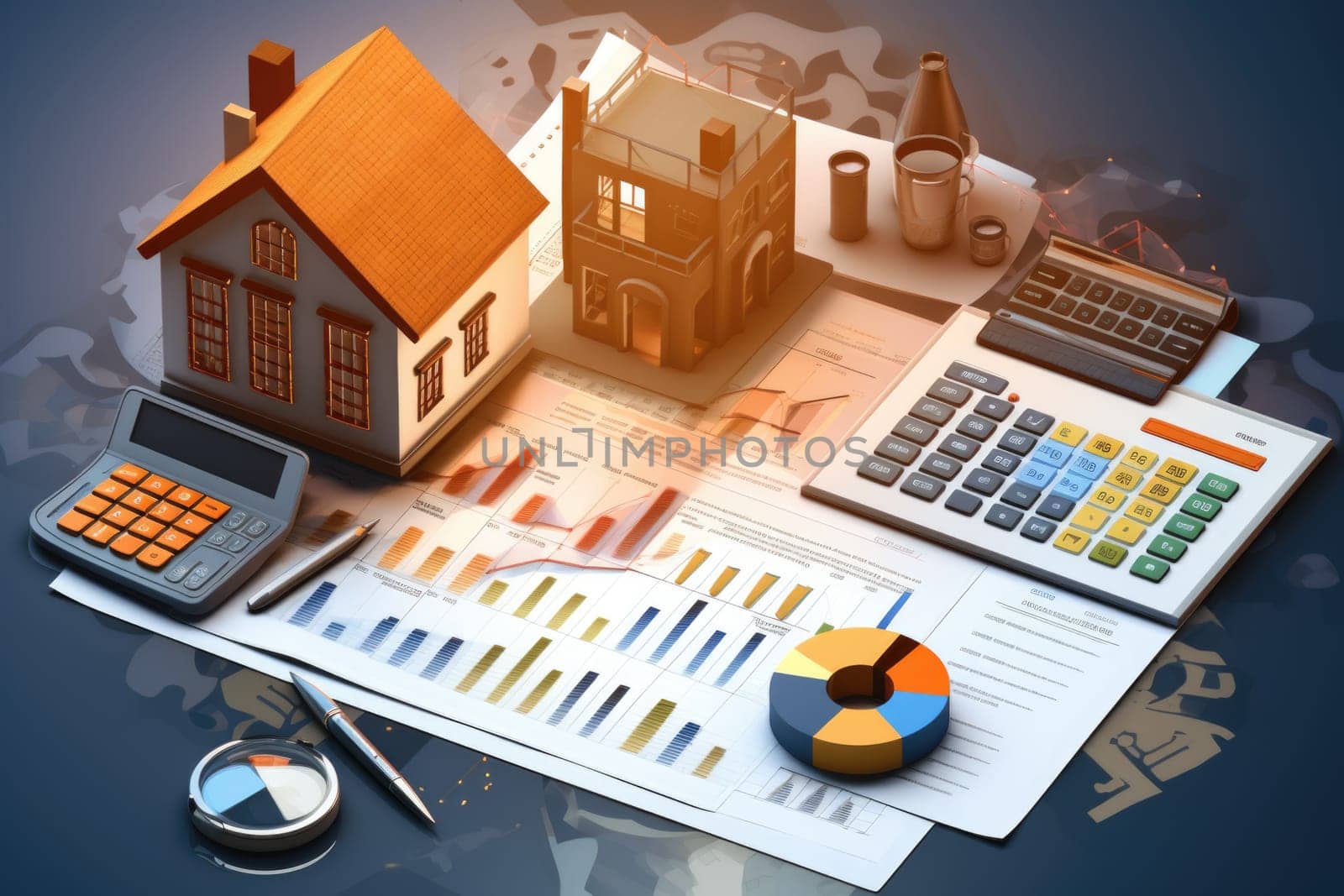 The layout of the house, money, graphics. an inflationary crisis due to an increase in the interest rate affecting the buyer of the house. Mortgage loan, financial concept.