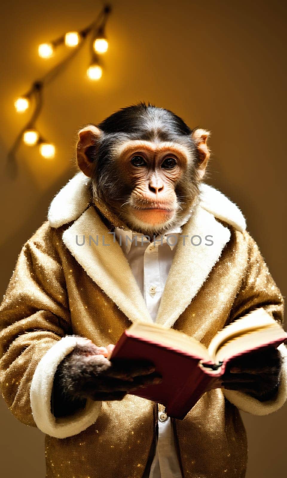 Portrait of a monkey with a book on a dark background by Andre1ns