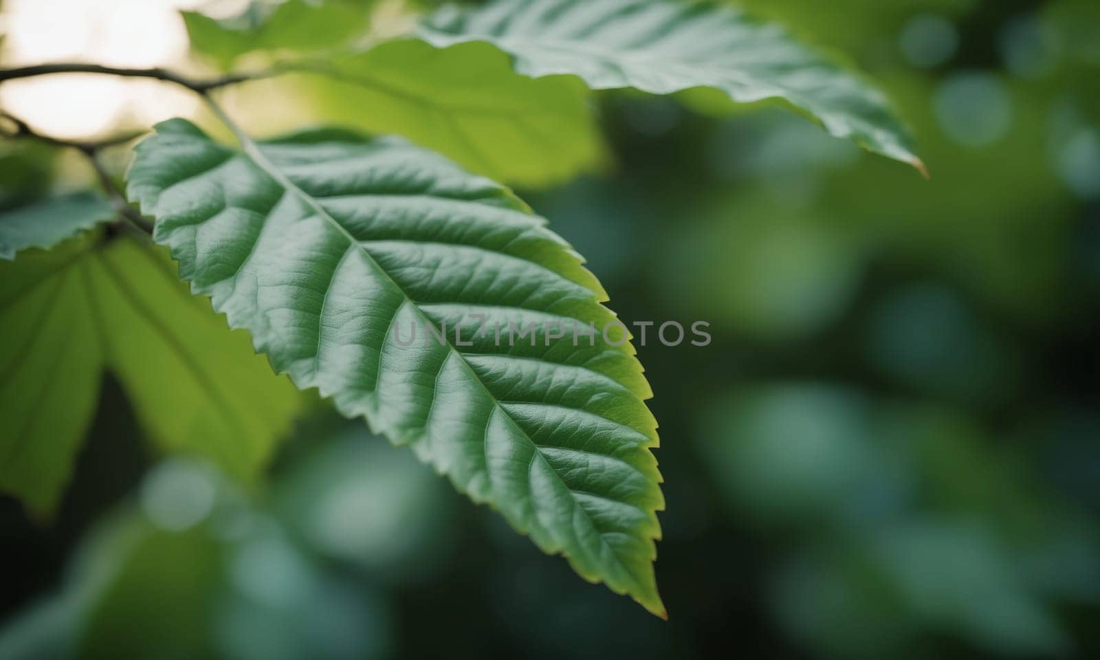 Green leaf background with selective focus and bokeh, nature concept by Andre1ns
