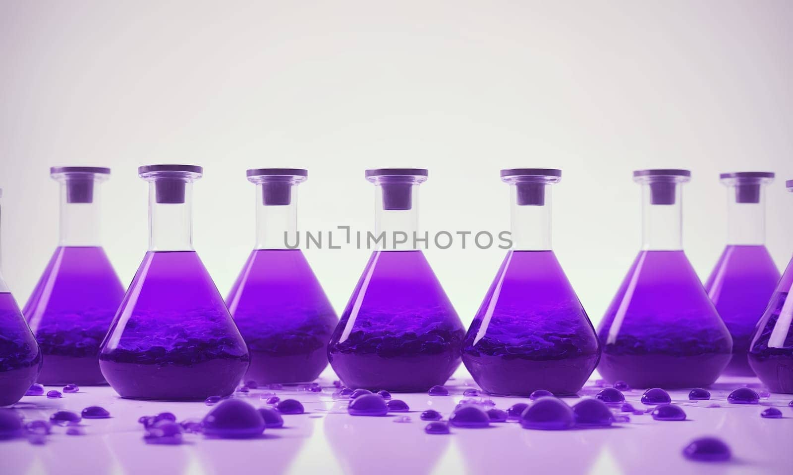 Laboratory glassware with purple liquid. Chemical laboratory research and development concept. by Andre1ns