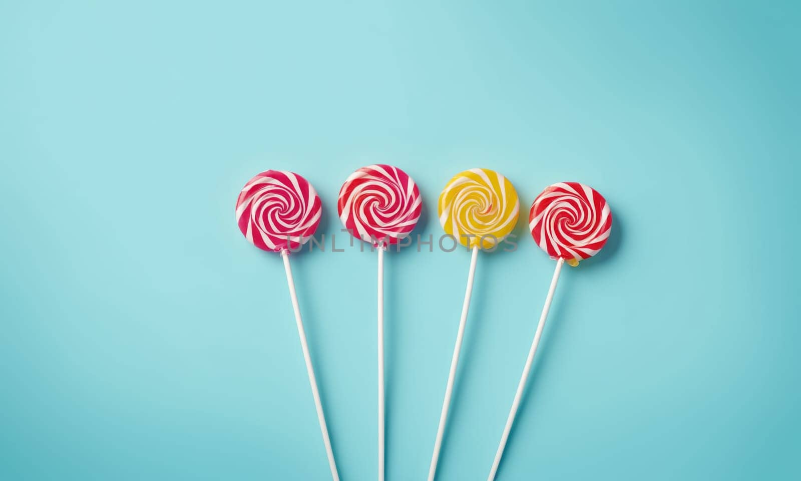 Colorful lollipops on blue background. Top view. by Andre1ns