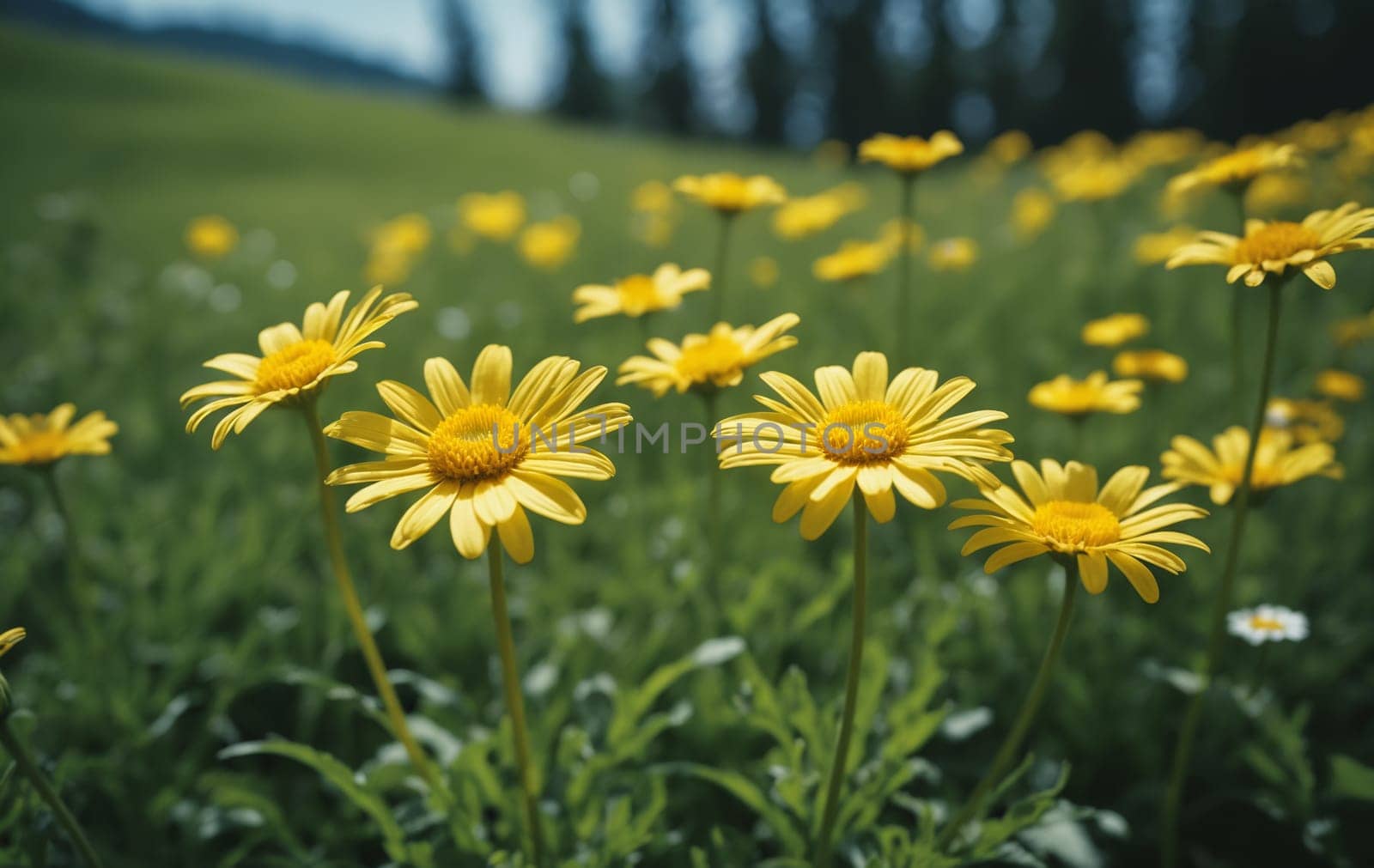 Yellow daisies in the garden. Shallow depth of field