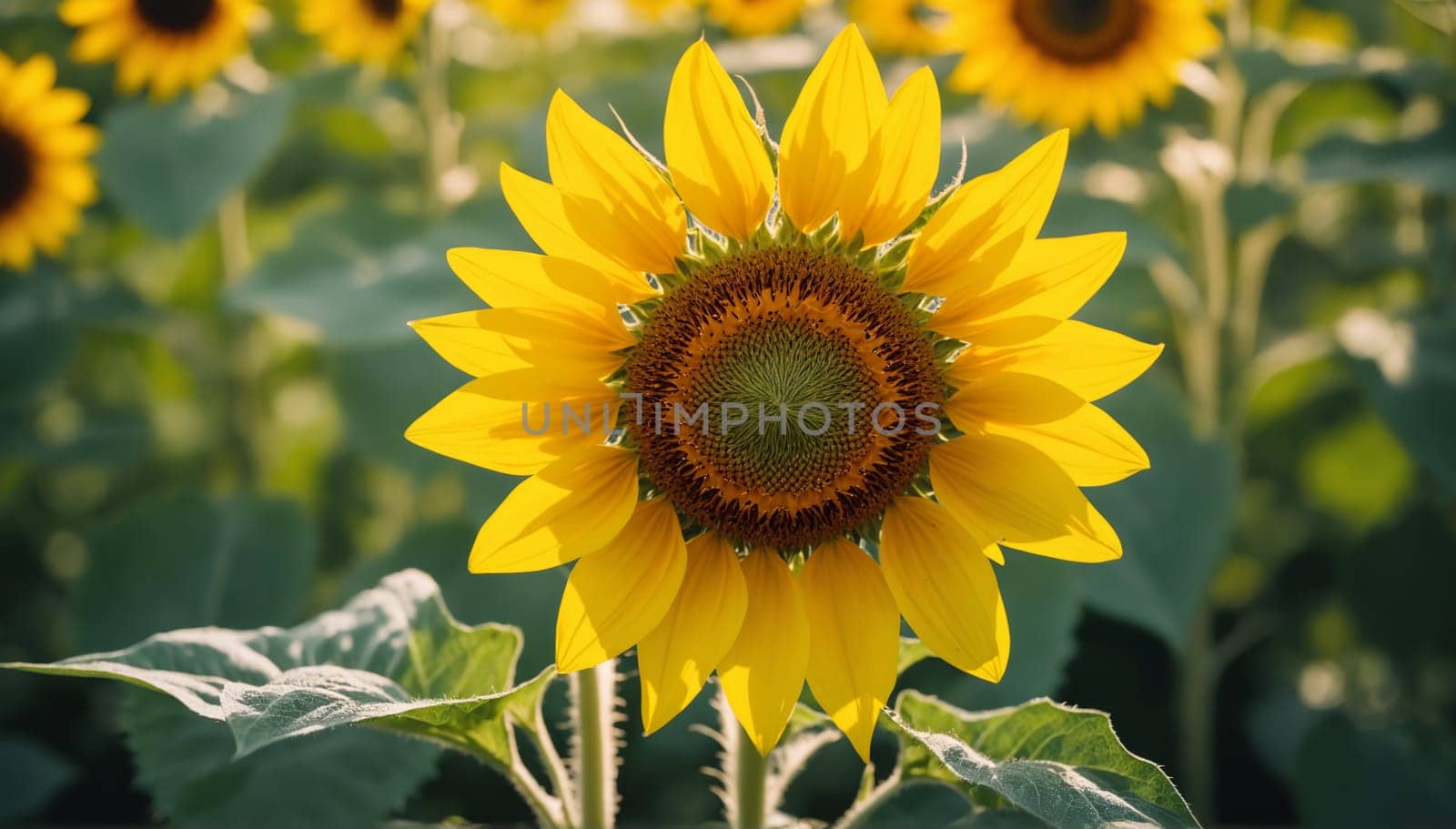 Lively sunflowers exhibit heliotropism in a verdant field, vividly showcasing nature's dance with the sun's journey across the sky.