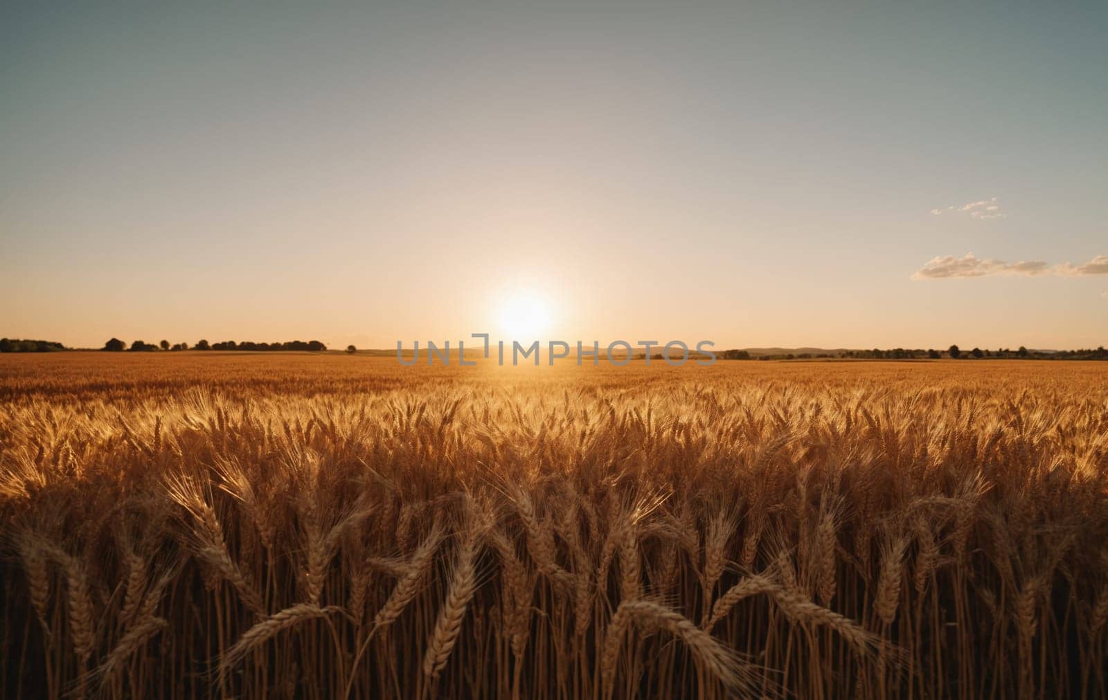 Wheat field at sunset. Beautiful Nature Sunset Landscape. Rural Scenery under Shining Sunlight. by Andre1ns