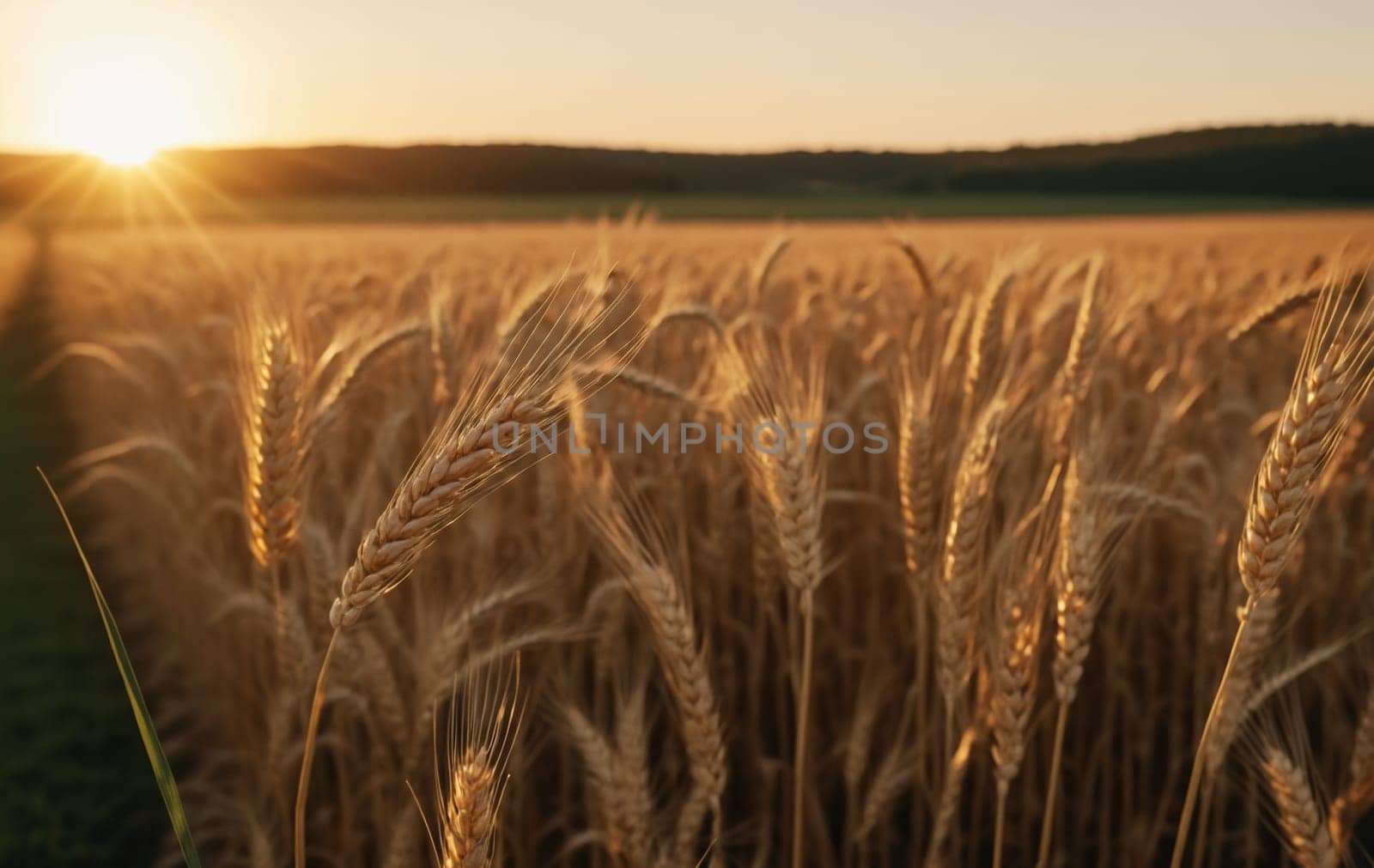 Sunset or sunrise in a field with ears of golden wheat. by Andre1ns