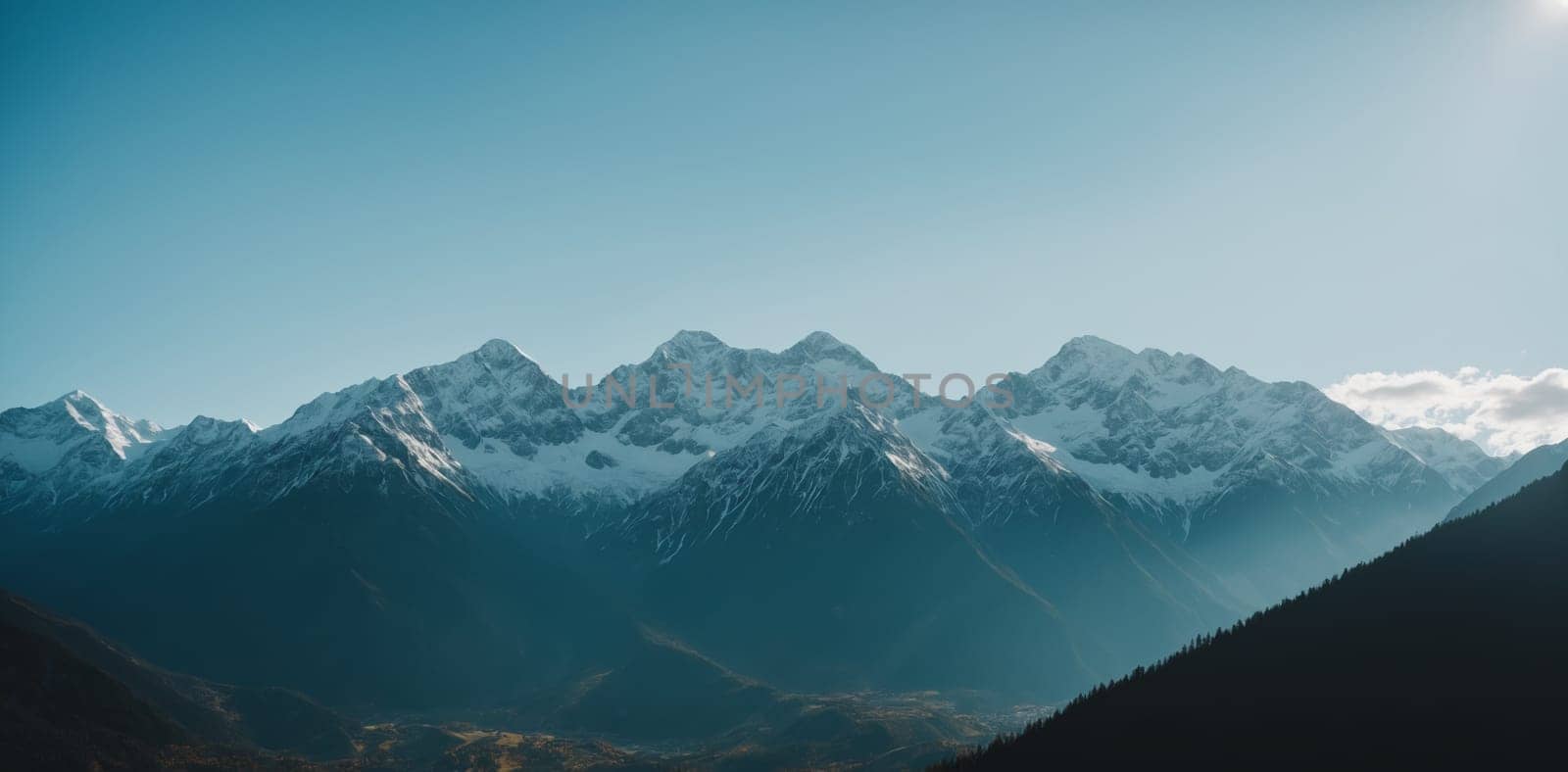 A beautiful view of mountain peaks in Georgia captured at dusk.