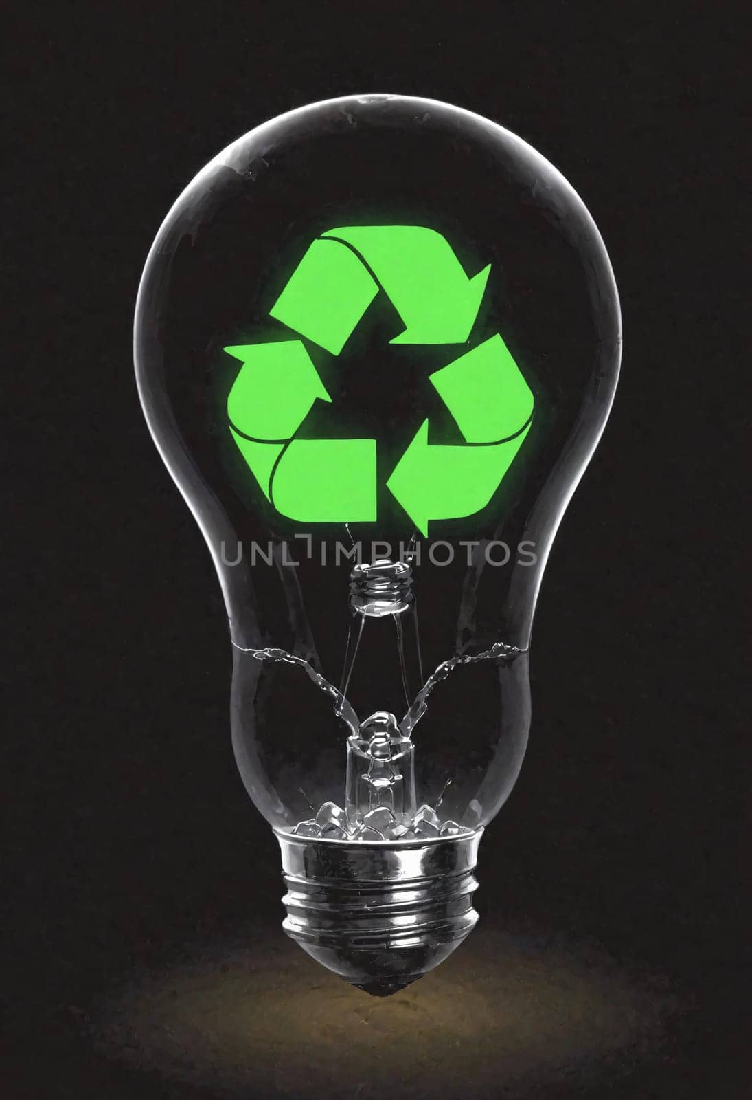 The light bulb features a green recycling symbol inside, symbolizing sustainability and ecofriendliness. The font is stylish, with a circle of symmetry representing unity in recycling efforts