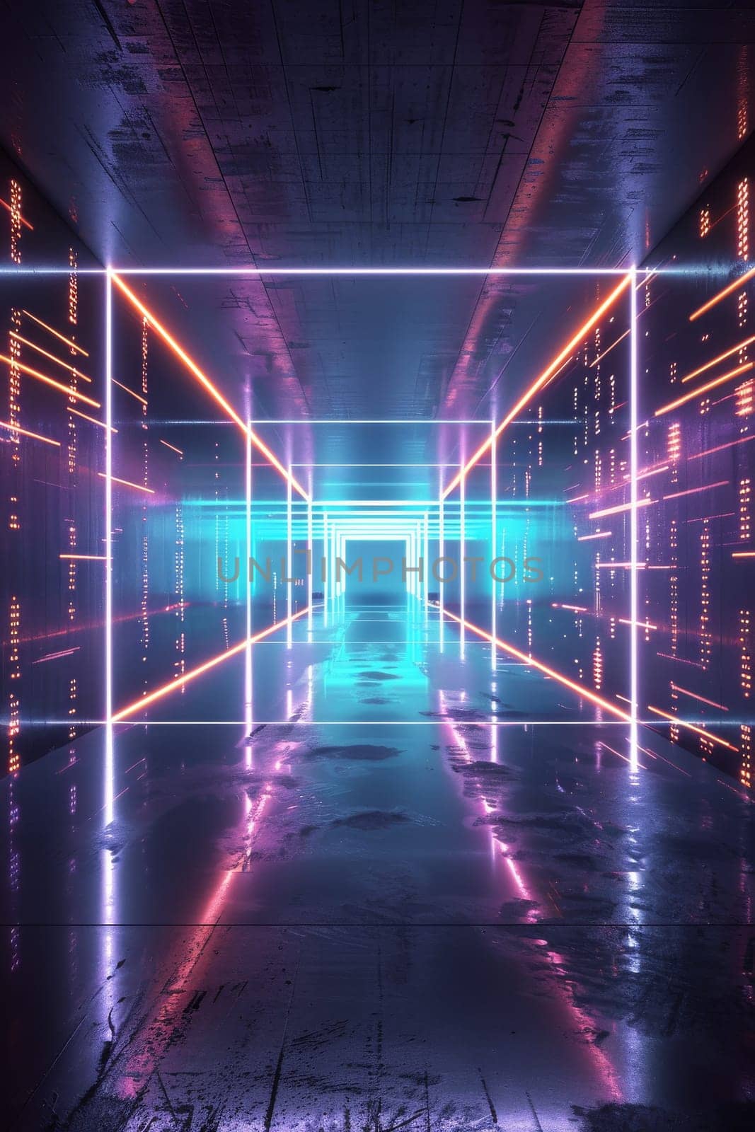 Data Center Server room. Futuristic network technology background by itchaznong