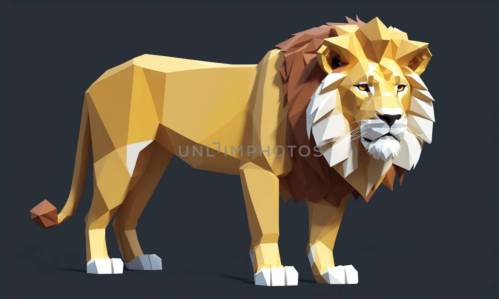 Low poly lion, a carnivorous Felidae, standing on blue surface by Andre1ns