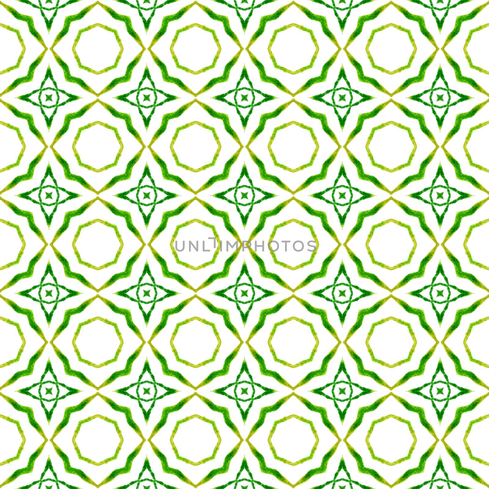 Watercolor medallion seamless border. Green unique boho chic summer design. Medallion seamless pattern. Textile ready Actual print, swimwear fabric, wallpaper, wrapping.