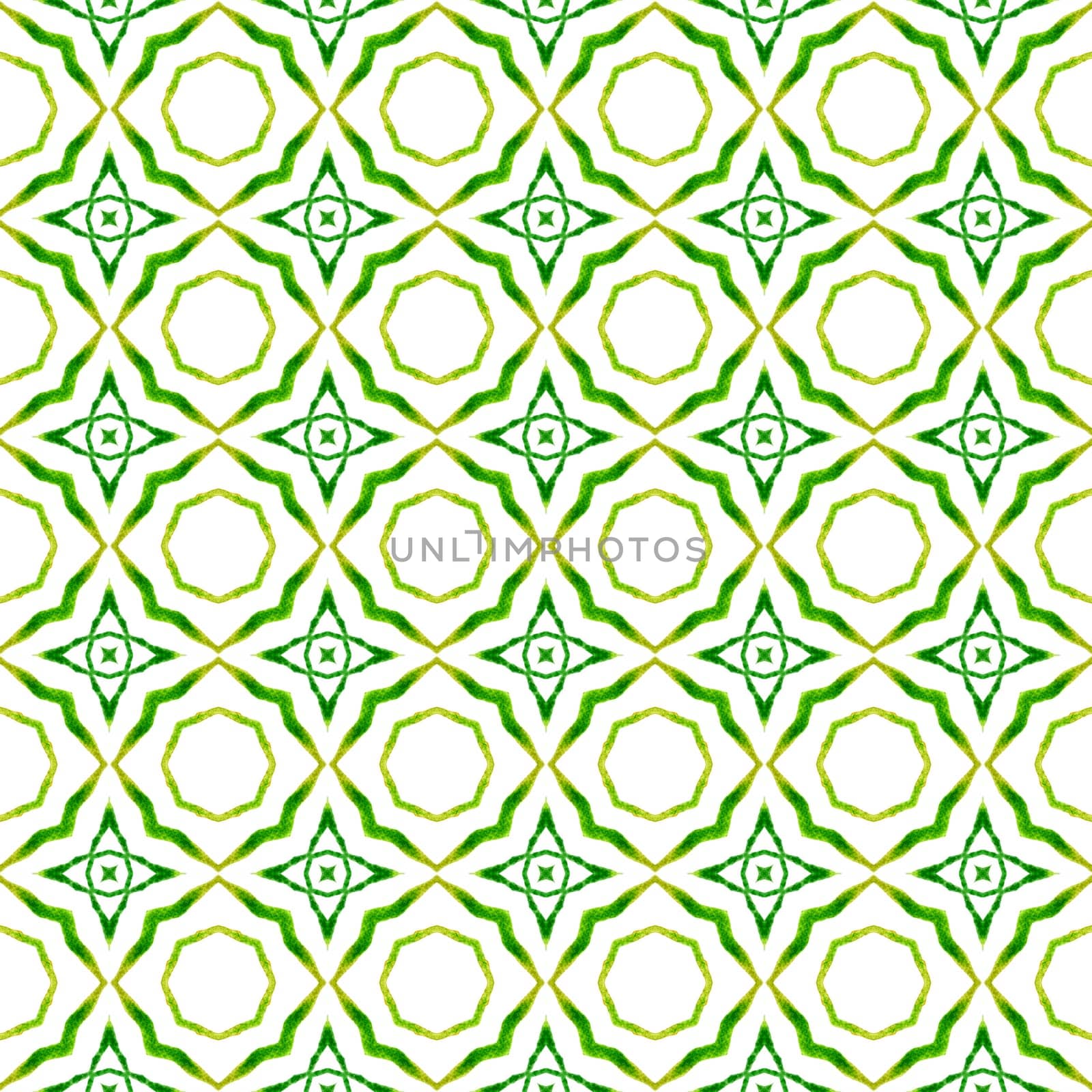 Watercolor medallion seamless border. Green unique boho chic summer design. Medallion seamless pattern. Textile ready Actual print, swimwear fabric, wallpaper, wrapping.