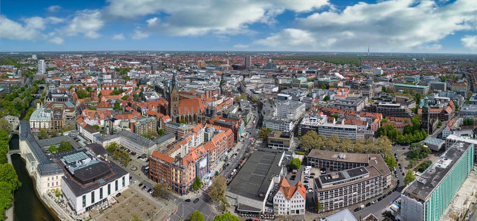 Panoramic view of Hanover, Germany. A birds eye view of the city