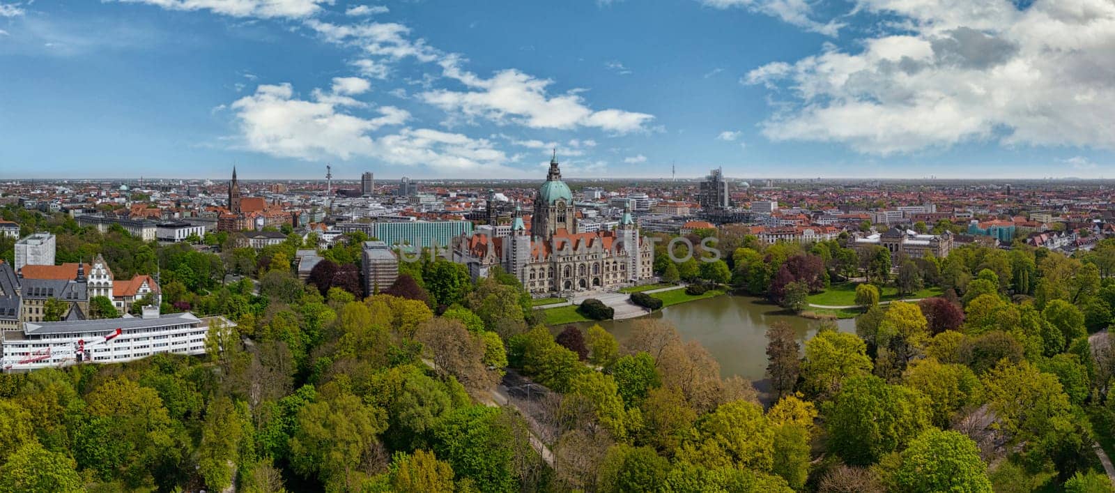 Aerial view showing historic townhall of Hanover City, Germany by mot1963