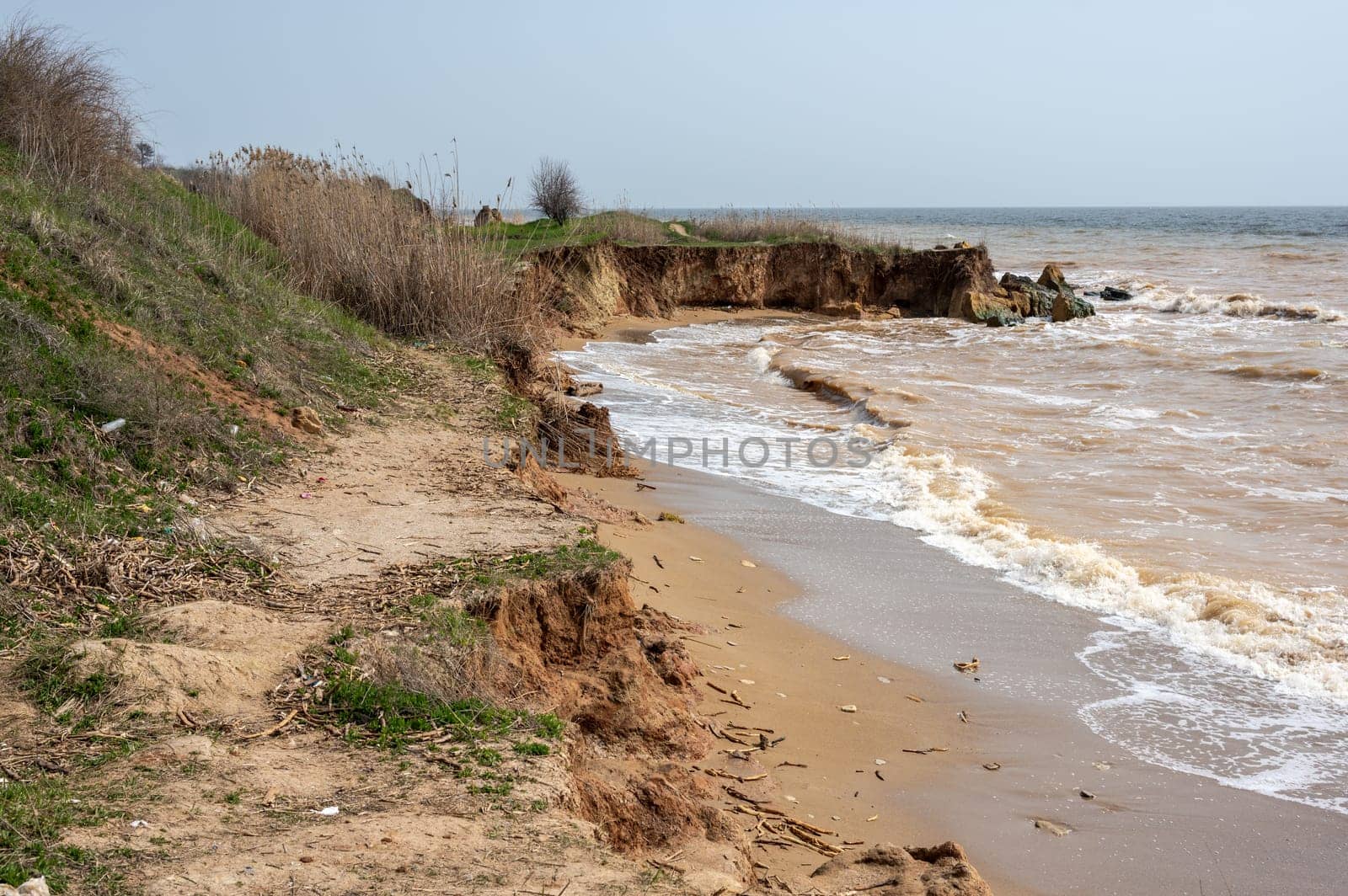 Spring morning on a wild beach in the village of Fontanka, Odessa region, Ukraine, in 2024