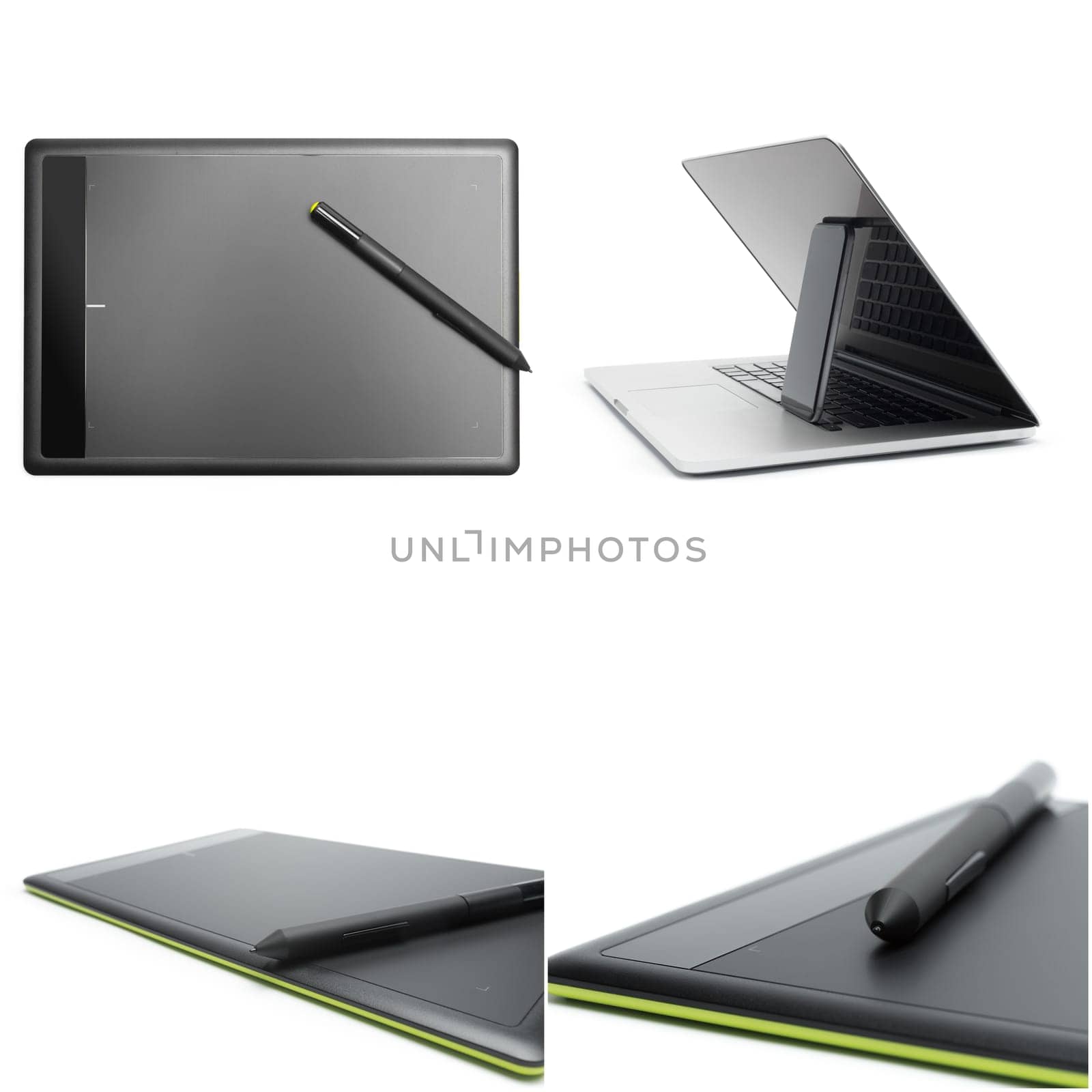 graphic tablet with pen for illustrators and designers, isolated on white background. by Fabrikasimf