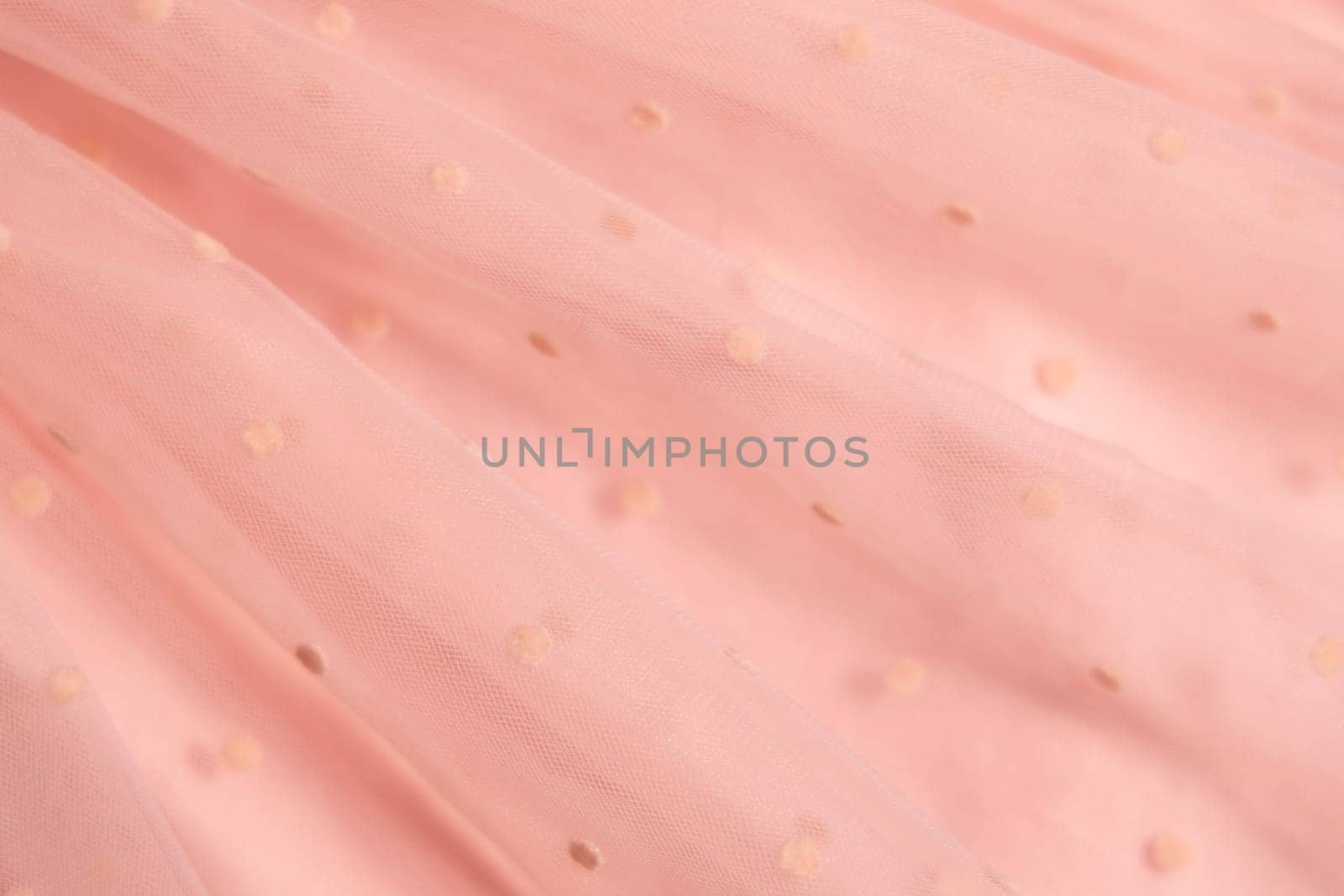 Gentle texture background soft pink color, textile pattern, pink polka dot on tulle, copy space by Ri6ka