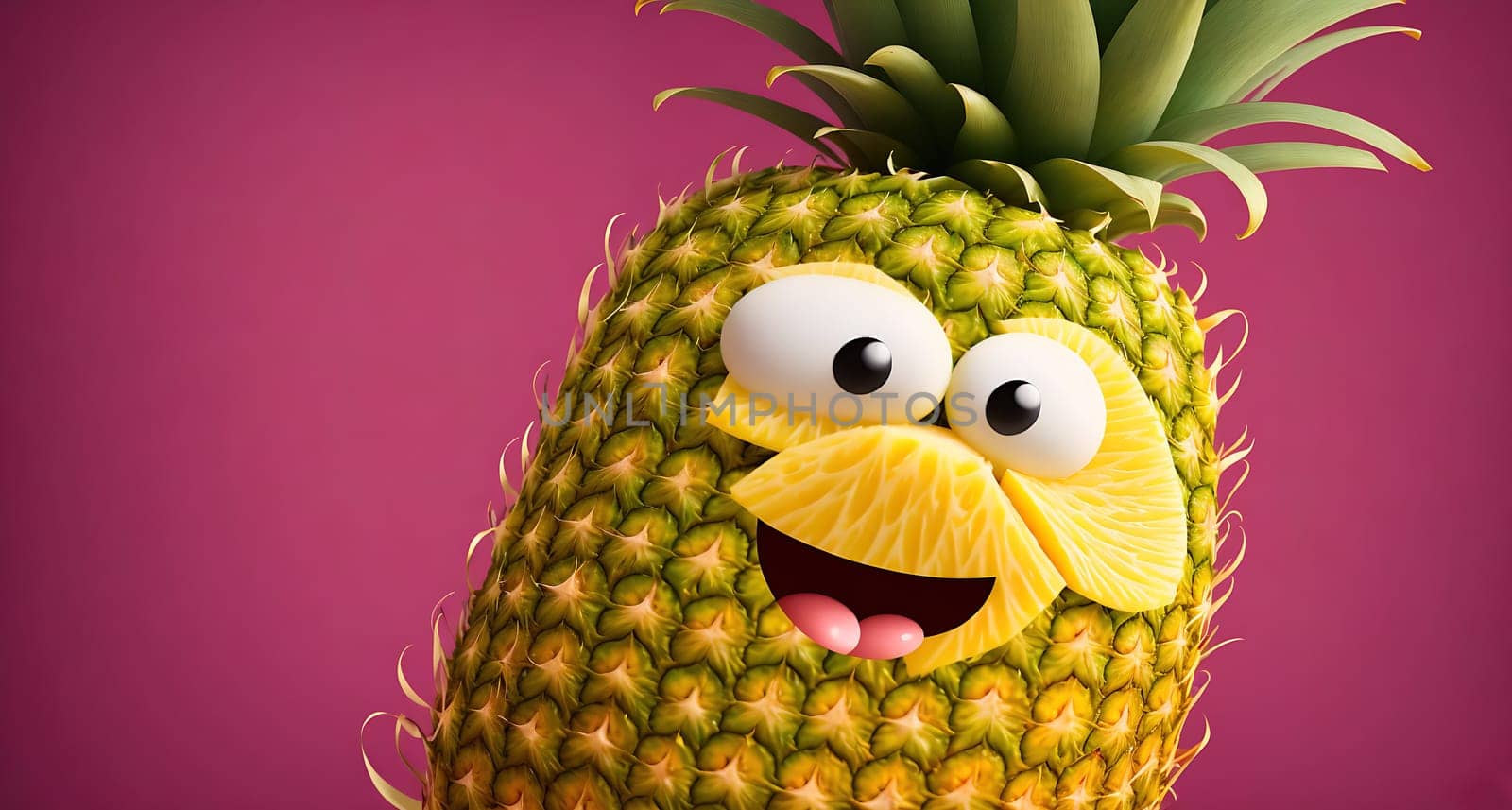 The image is a cartoon pineapple with a smiling face and a yellow background.