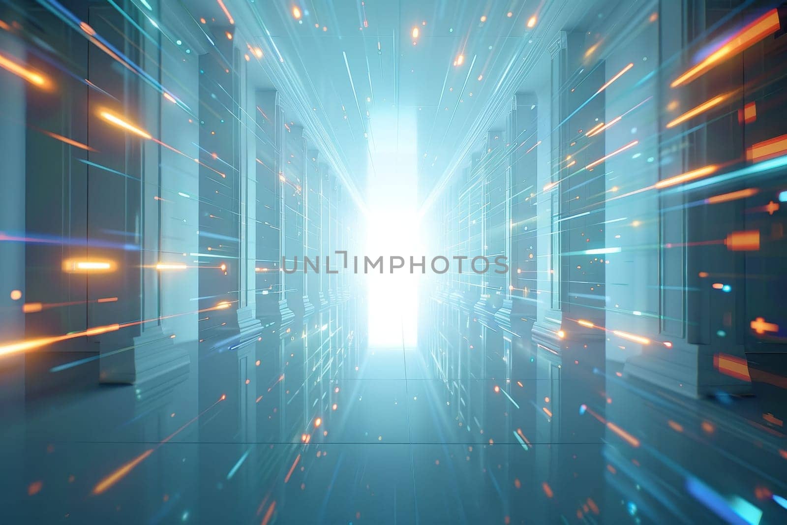 Data Center Server room. Futuristic network technology background.