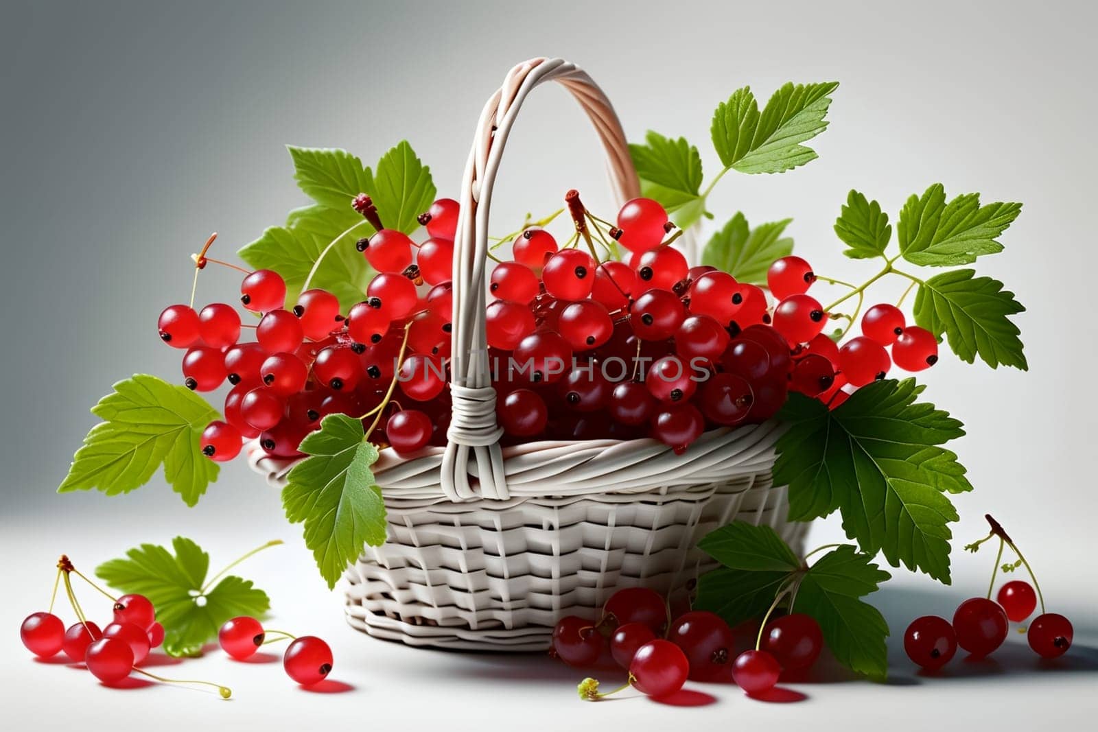 ripe red currants in a basket isolated on a white background .