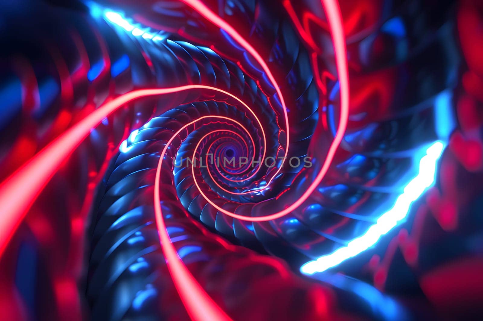 A mesmerizing swirl of electric blue, magenta, and neon lights on a dark background creates a visually stunning visual effect reminiscent of water and gas art