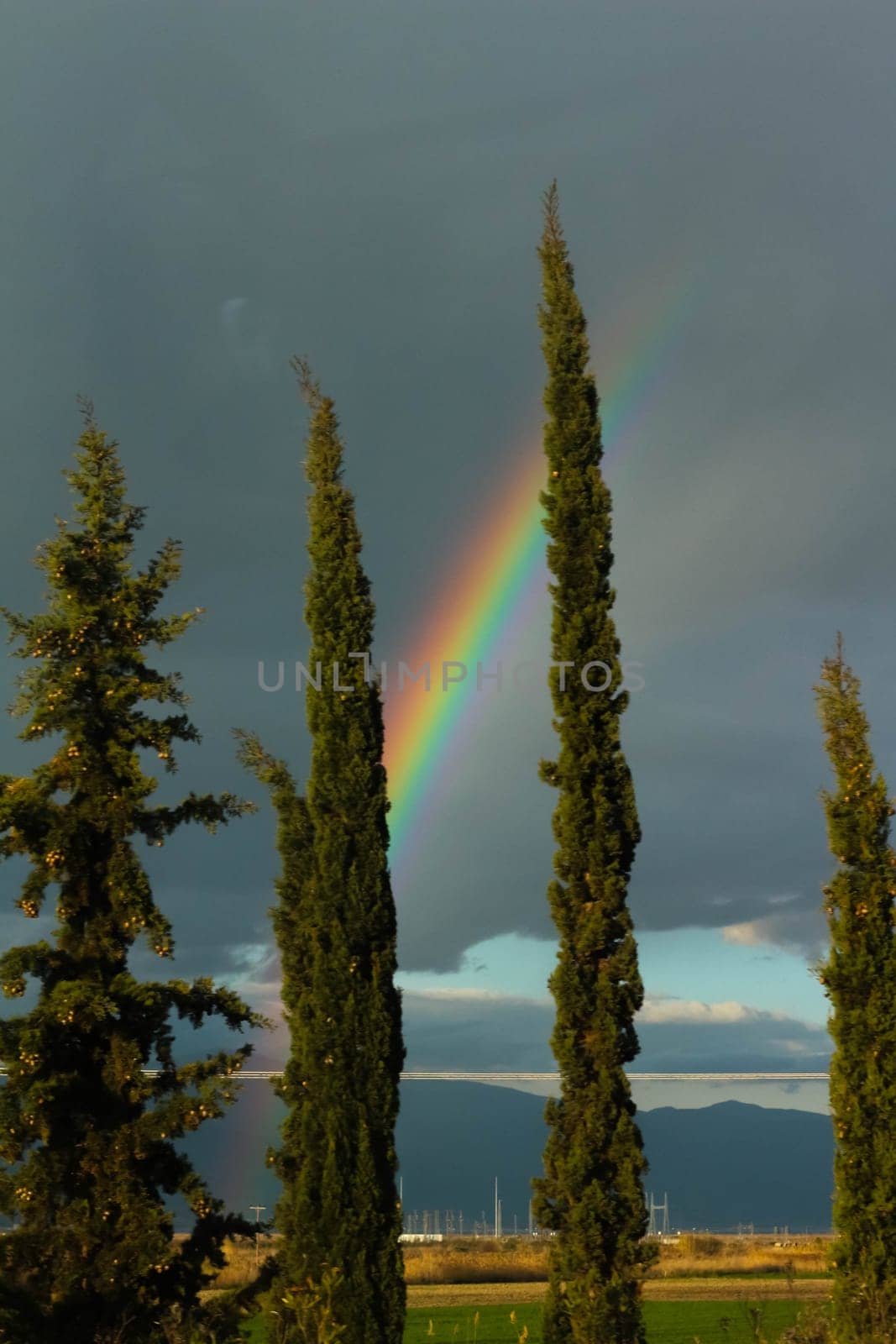 Embark on a visual journey as you capture the stunning beauty of a rainbow set against a backdrop of dramatic clouds