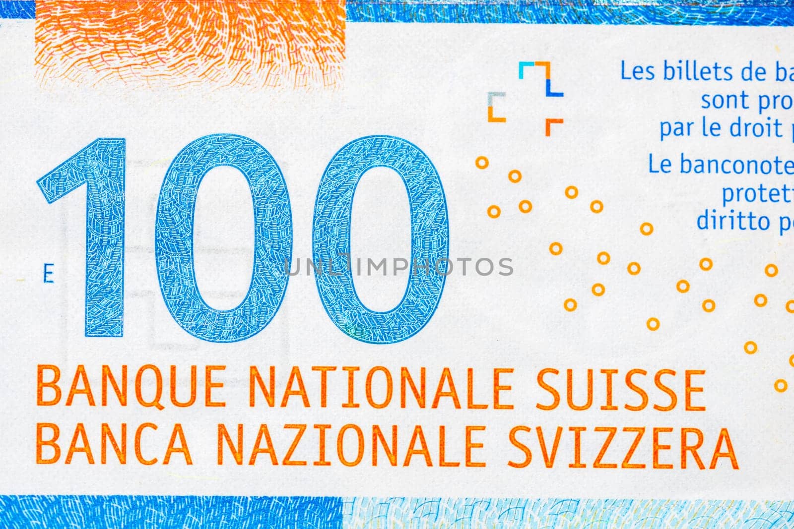 CHF money banknotes, detail photo of swiss franc. Swiss Franc currency