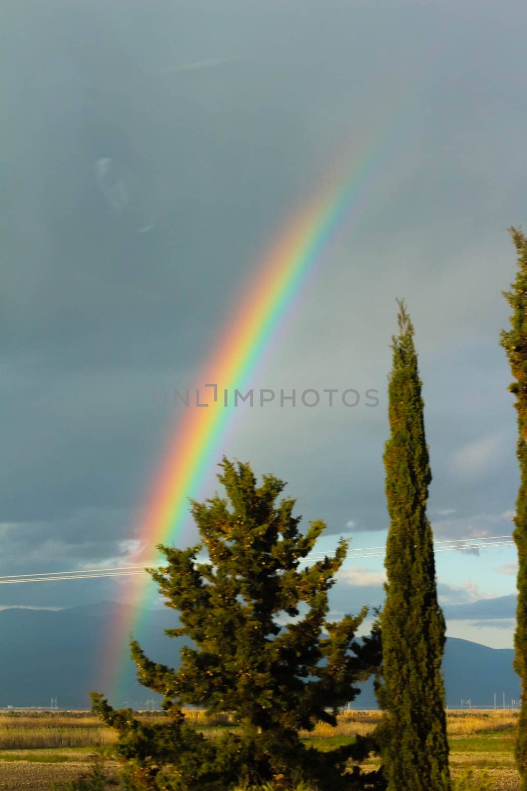 Embark on a visual journey as you capture the stunning beauty of a rainbow set against a backdrop of dramatic clouds