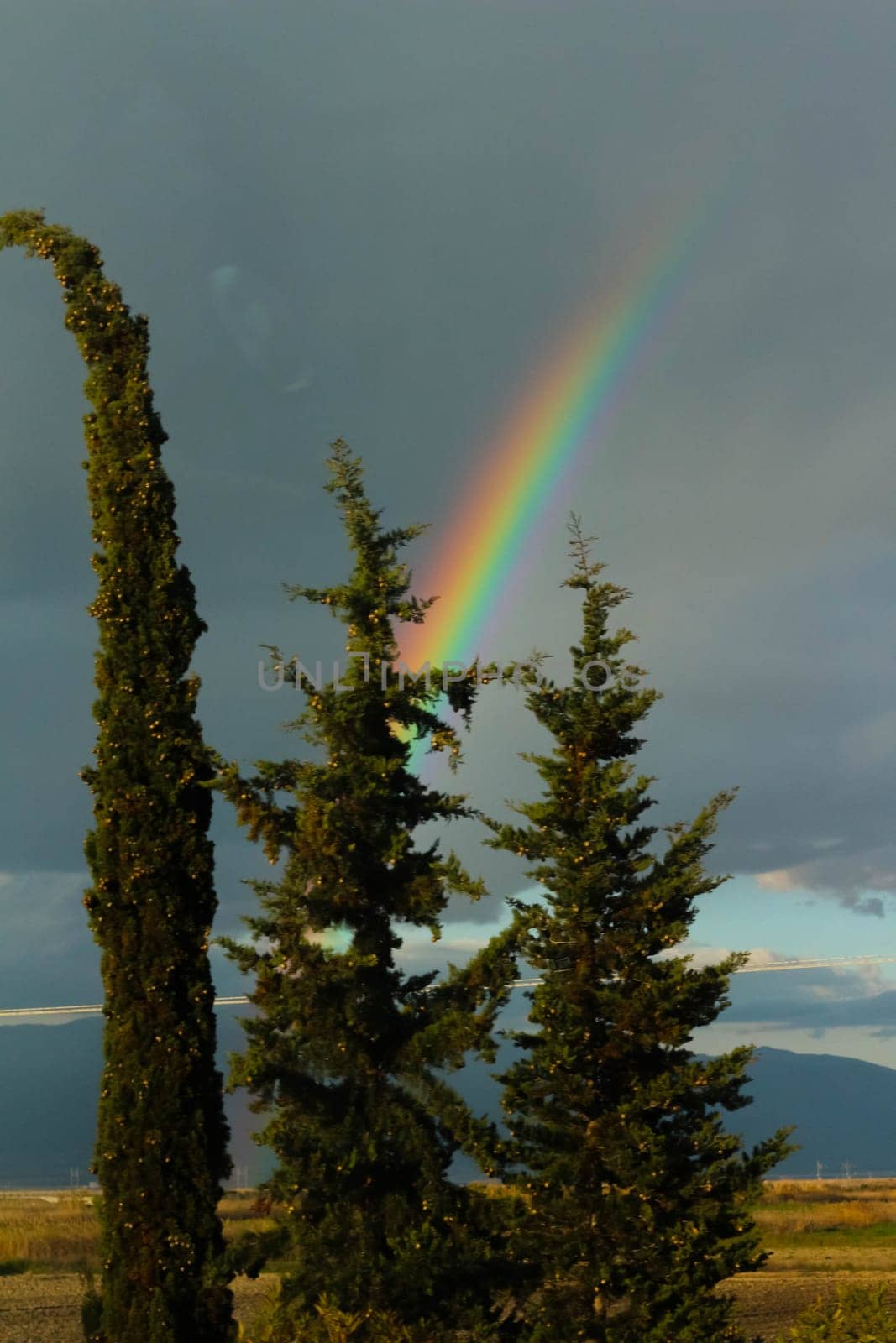 Embark on a visual journey as you capture the stunning beauty of a rainbow set against a backdrop of dramatic clouds