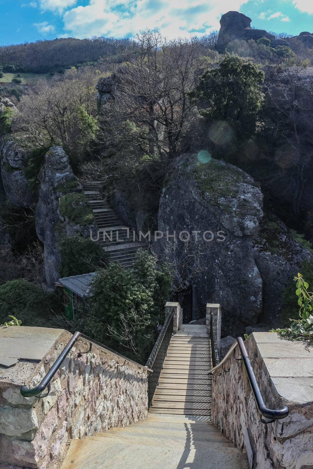 Enchanted Ascent: Stairway Amidst the Natural Splendor of Meteora's Churches in Greece by DakotaBOldeman