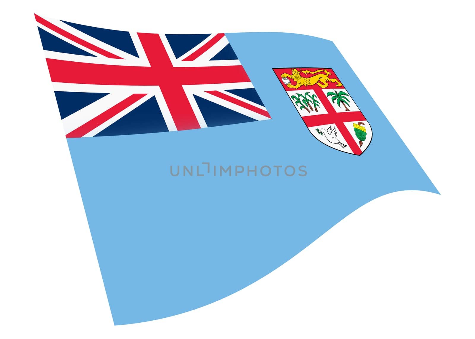 A Fiji waving flag 3d illustration isolated on white with clipping path union jack coat of arms