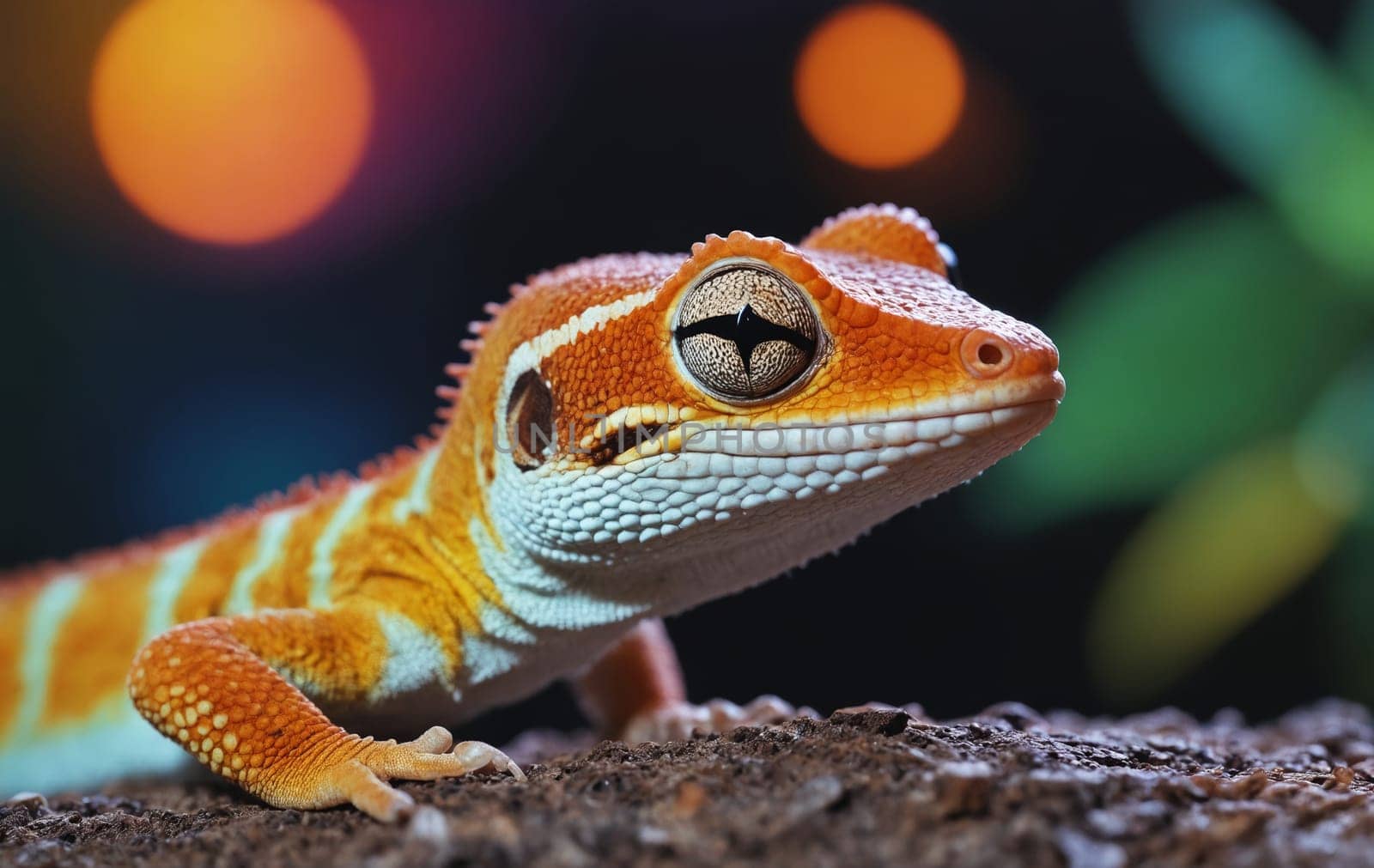 Cute gecko on blurred bokeh background. by Andre1ns