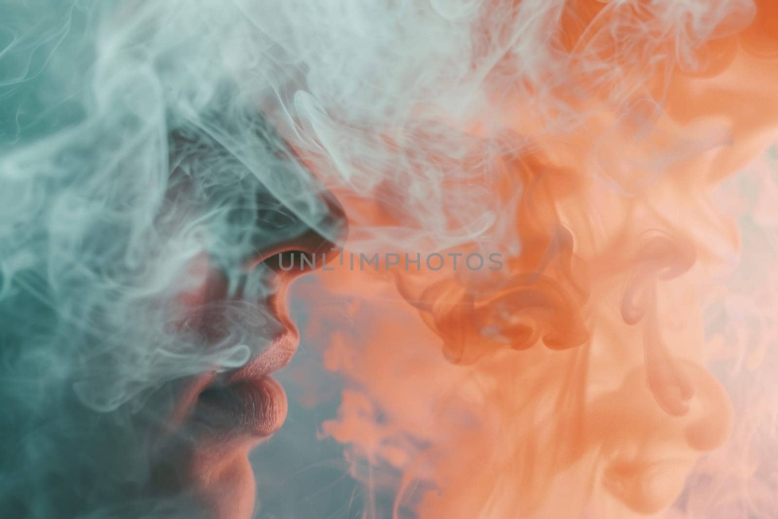 Ethereal close-up of a person's skin enveloped in a soft mist, capturing a dreamy, surreal quality and the glow of healthy skin.