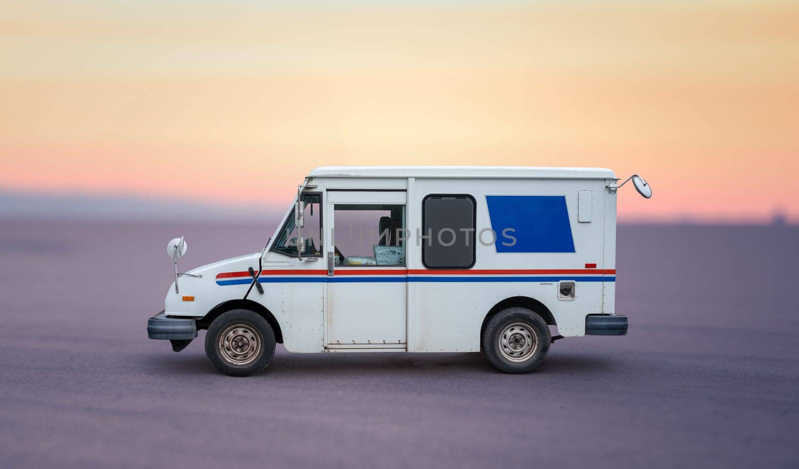 A Mail Delivery Truck In A Remote US Desert Wilderness