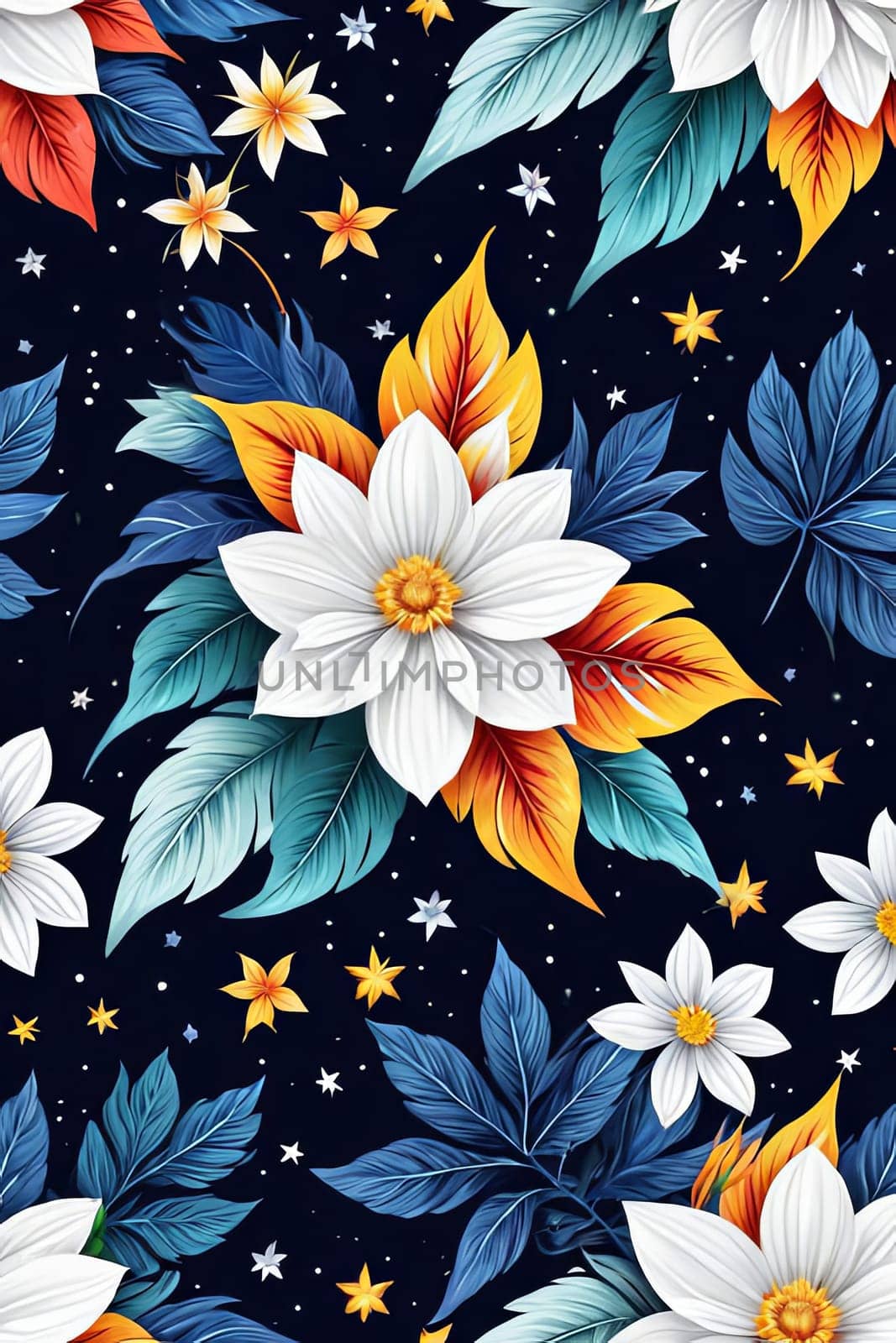 Vibrant flower painting set against dark backdrop. Bright colors of flowers pop out, creating visually appealing, captivating piece of artwork. For art, creative projects, fashion, style, magazines