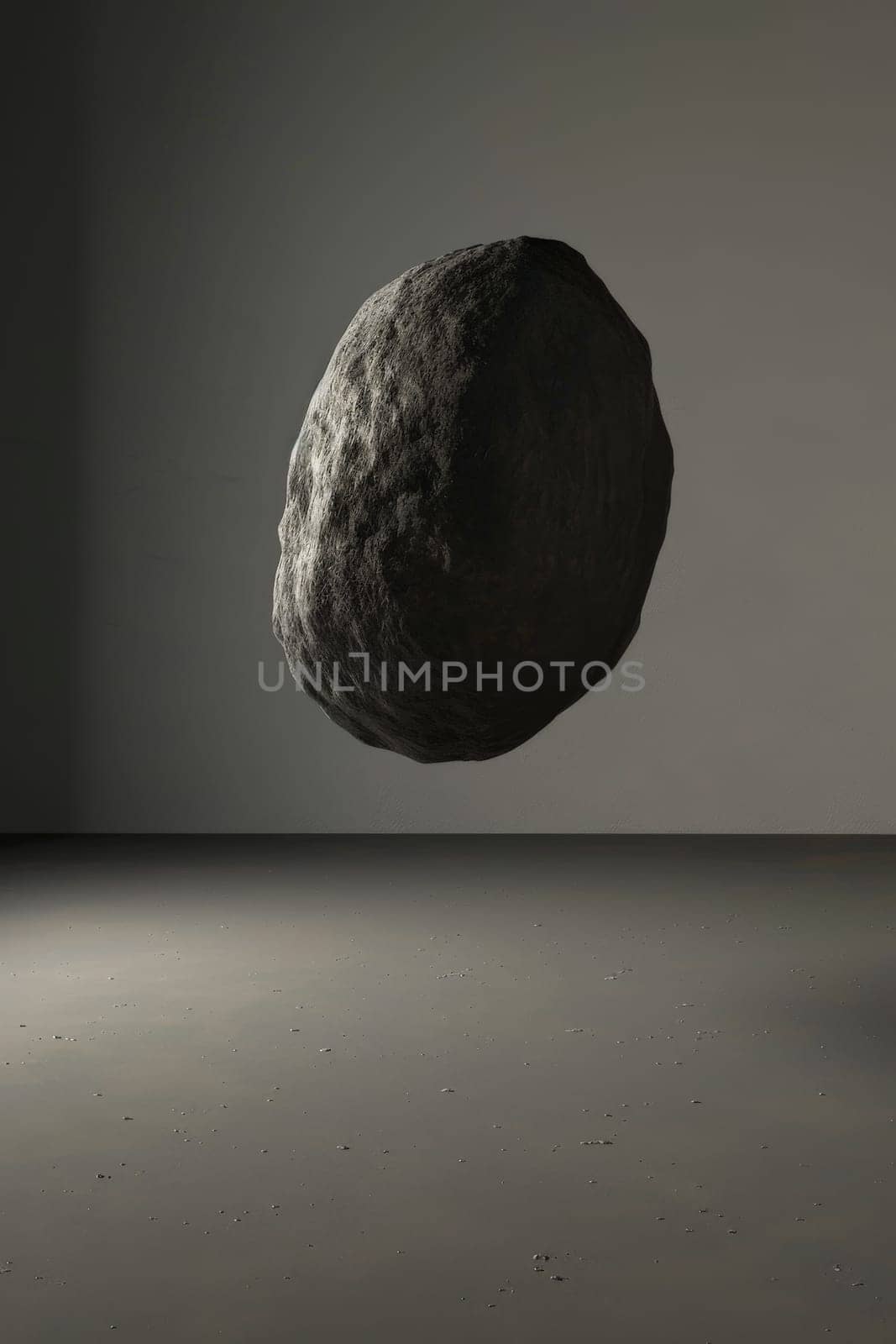 a dark grey stone object floating in the air, 3d presentation, Generative AI by nijieimu