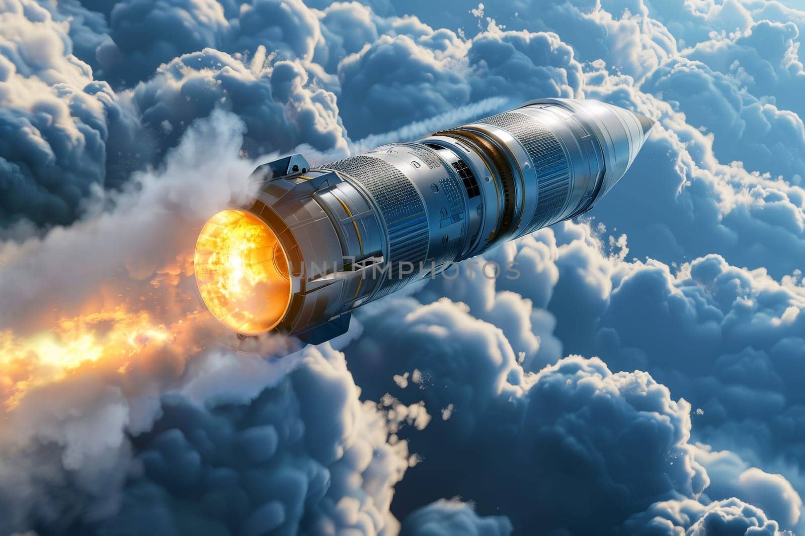 A rocket soars from Earth into space, science concept. Generative AI.